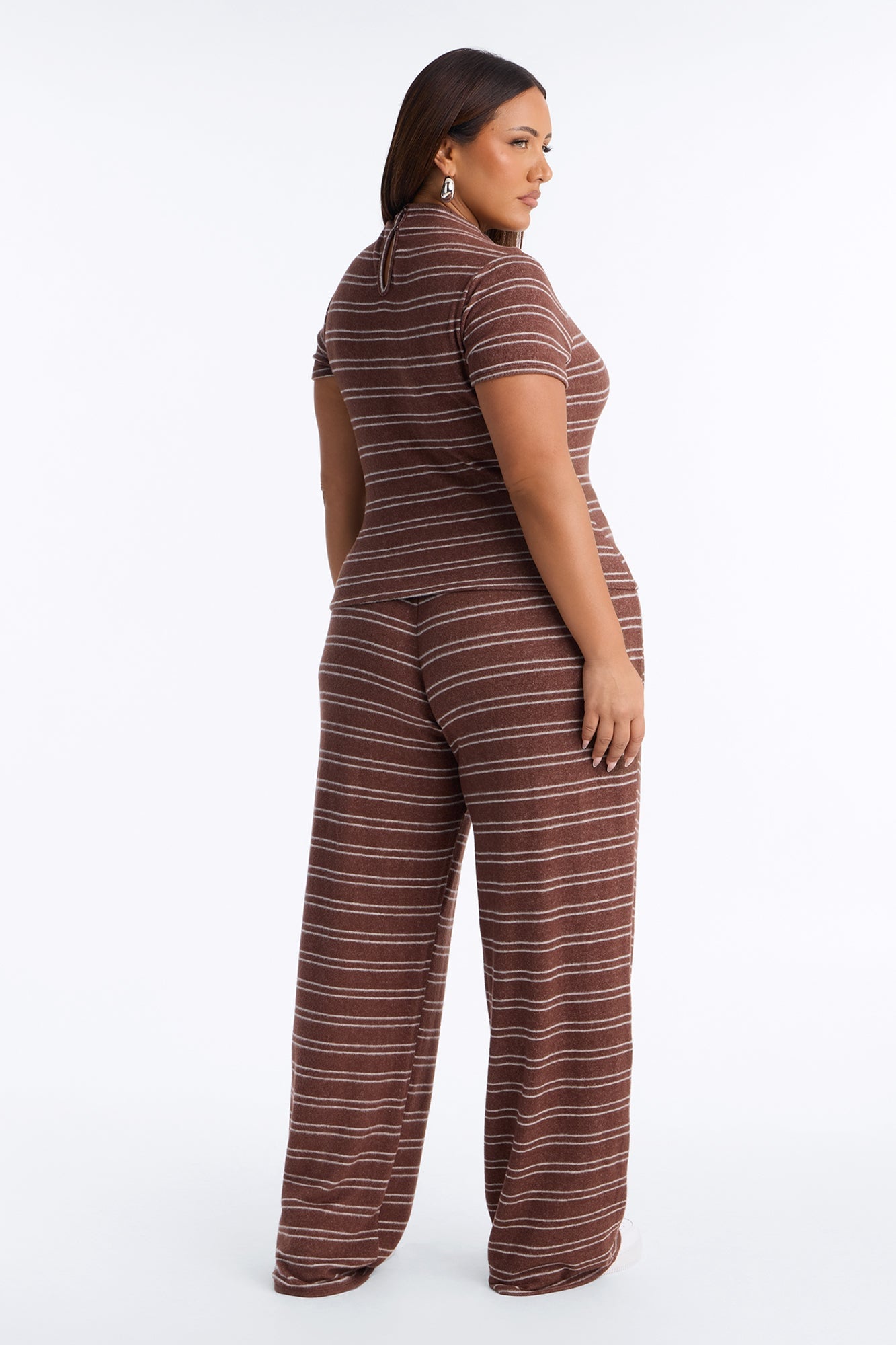 Hang Around Striped Hacci Pant Set - Mocha image 4