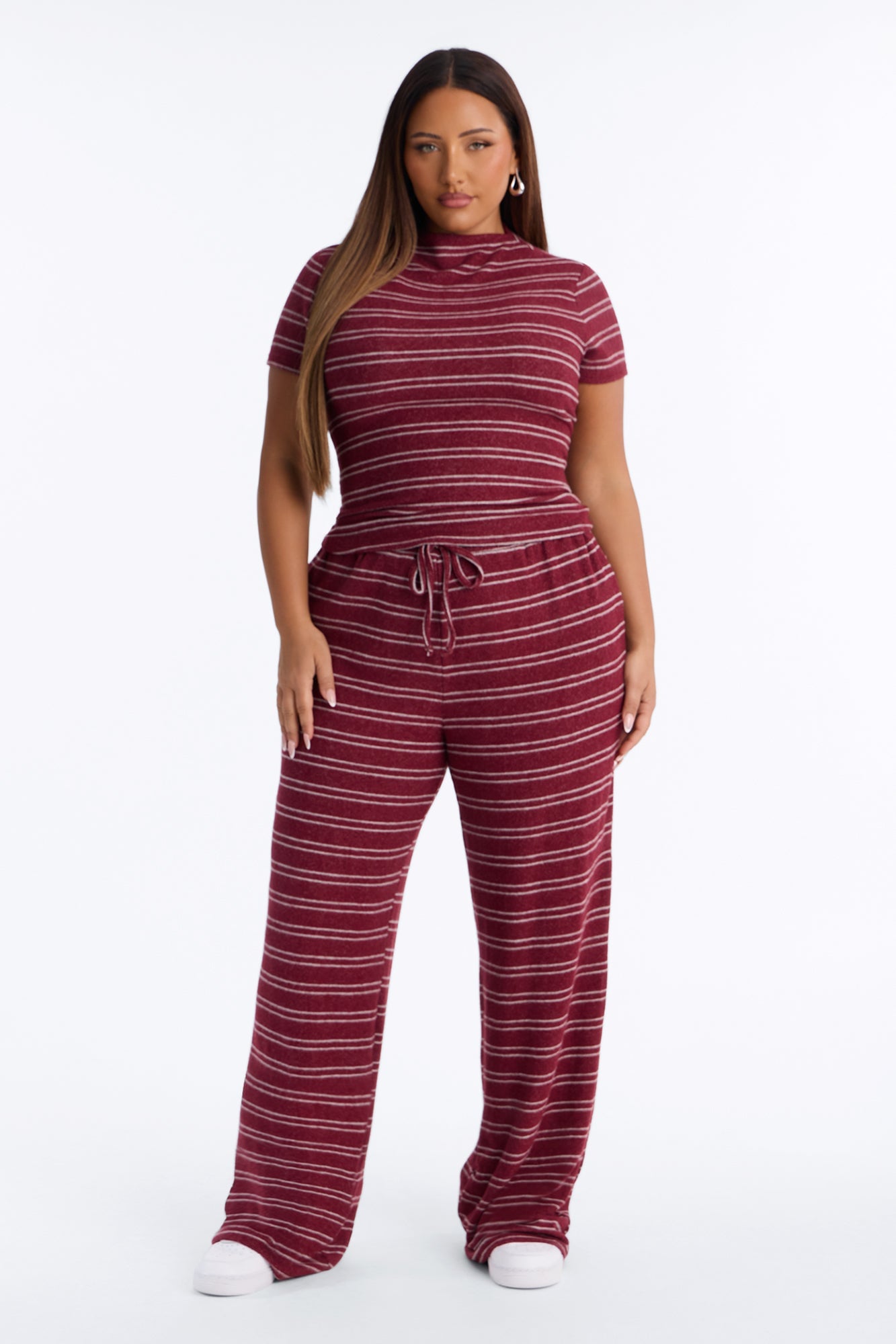 Hang Around Striped Hacci Pant Set - Wine image 1