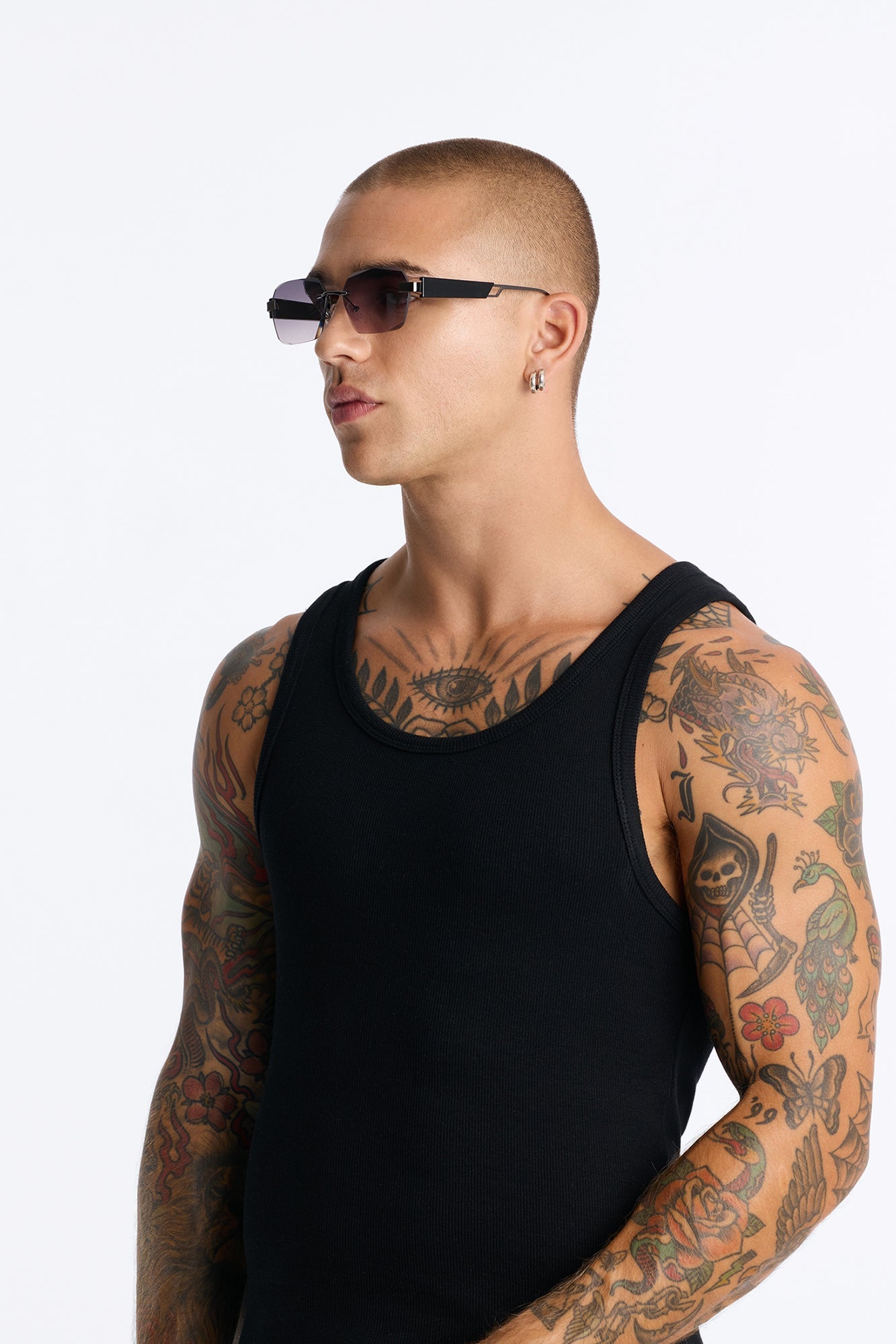 Right Back Rimless Frame Geometric Sunglasses - Gunmetal image 2