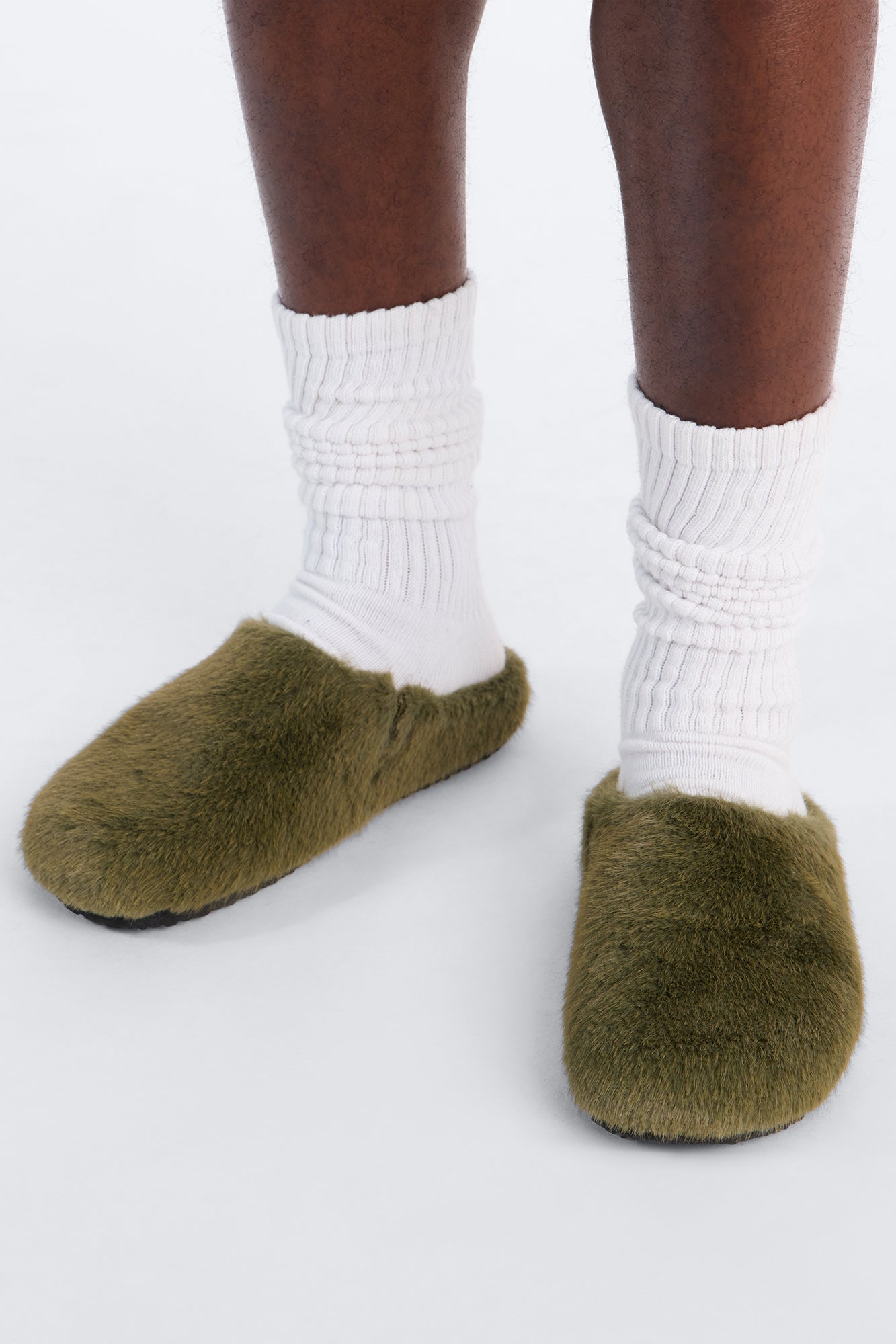 Faux Fur Textured Slip On Slide - Olive image 2
