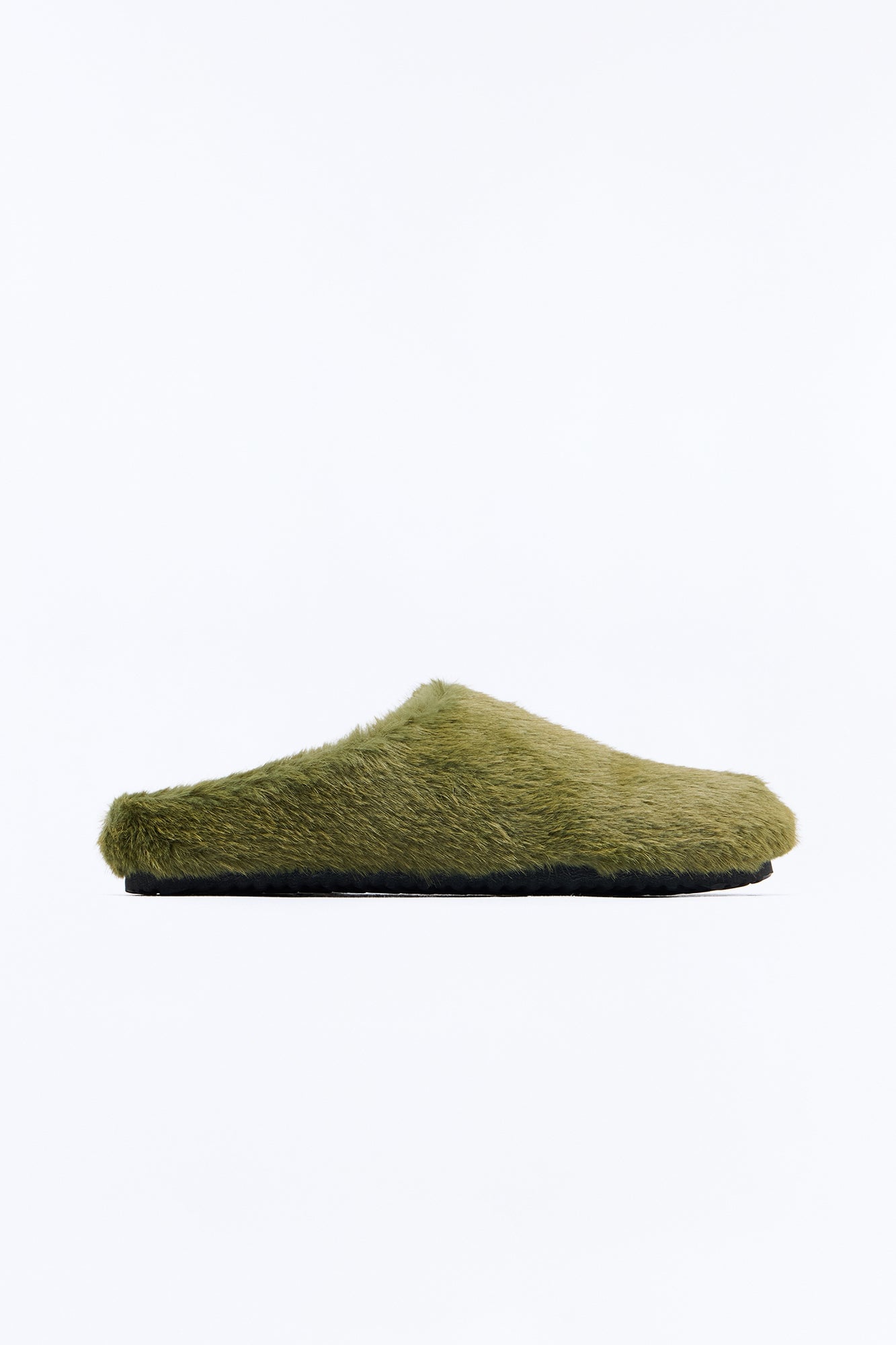 Faux Fur Textured Slip On Slide - Olive image 3