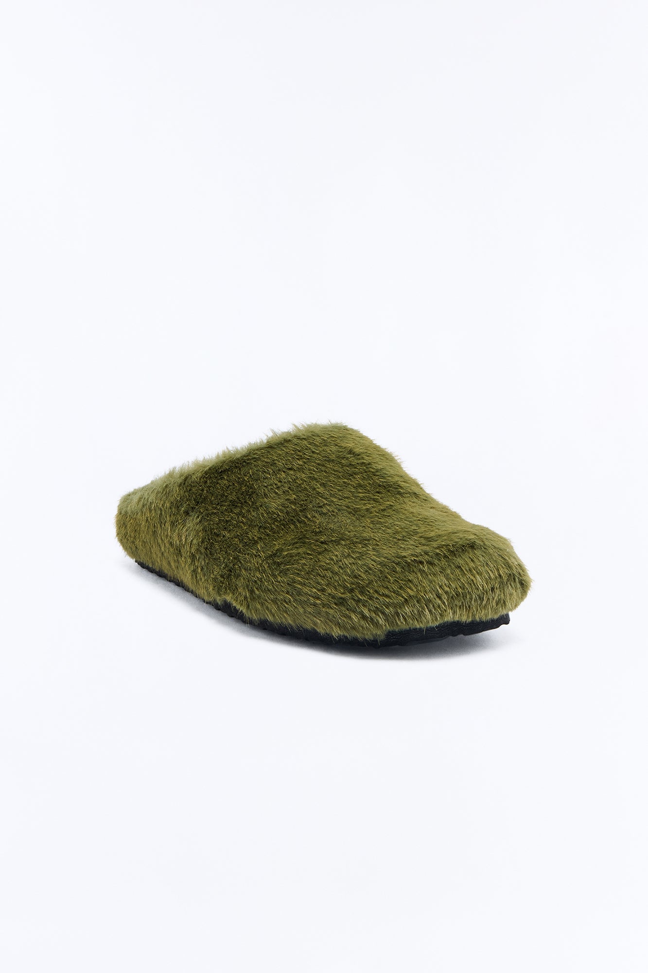 Faux Fur Textured Slip On Slide - Olive image 4