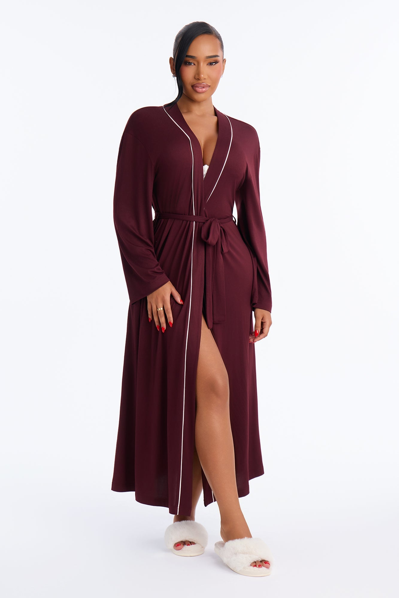 In the Morning PJ Long Robe - Burgundy image 5
