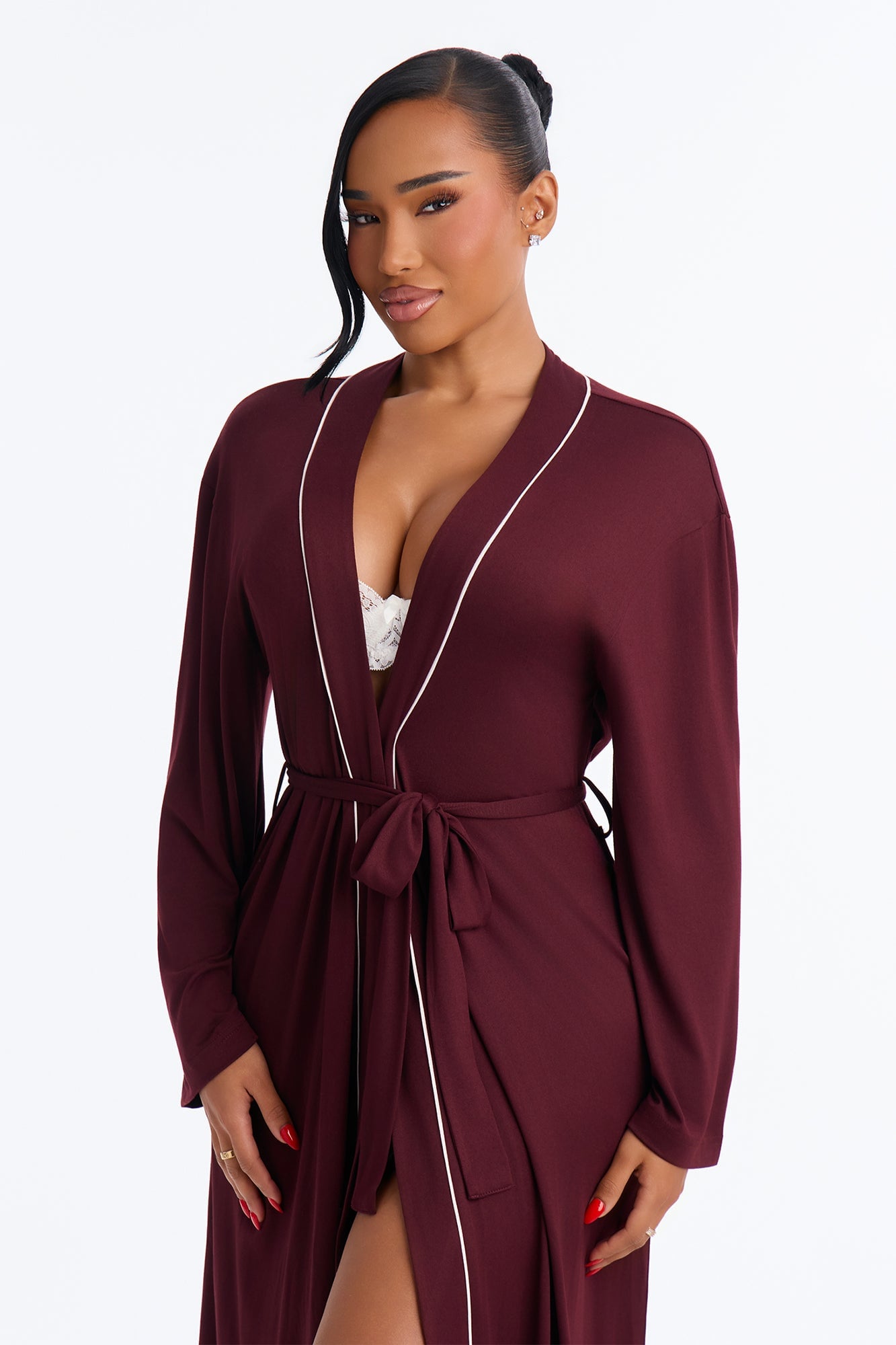 In the Morning PJ Long Robe - Burgundy image 6