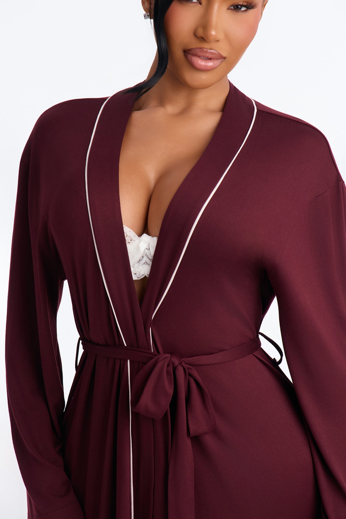 In the Morning PJ Long Robe - Burgundy image 8