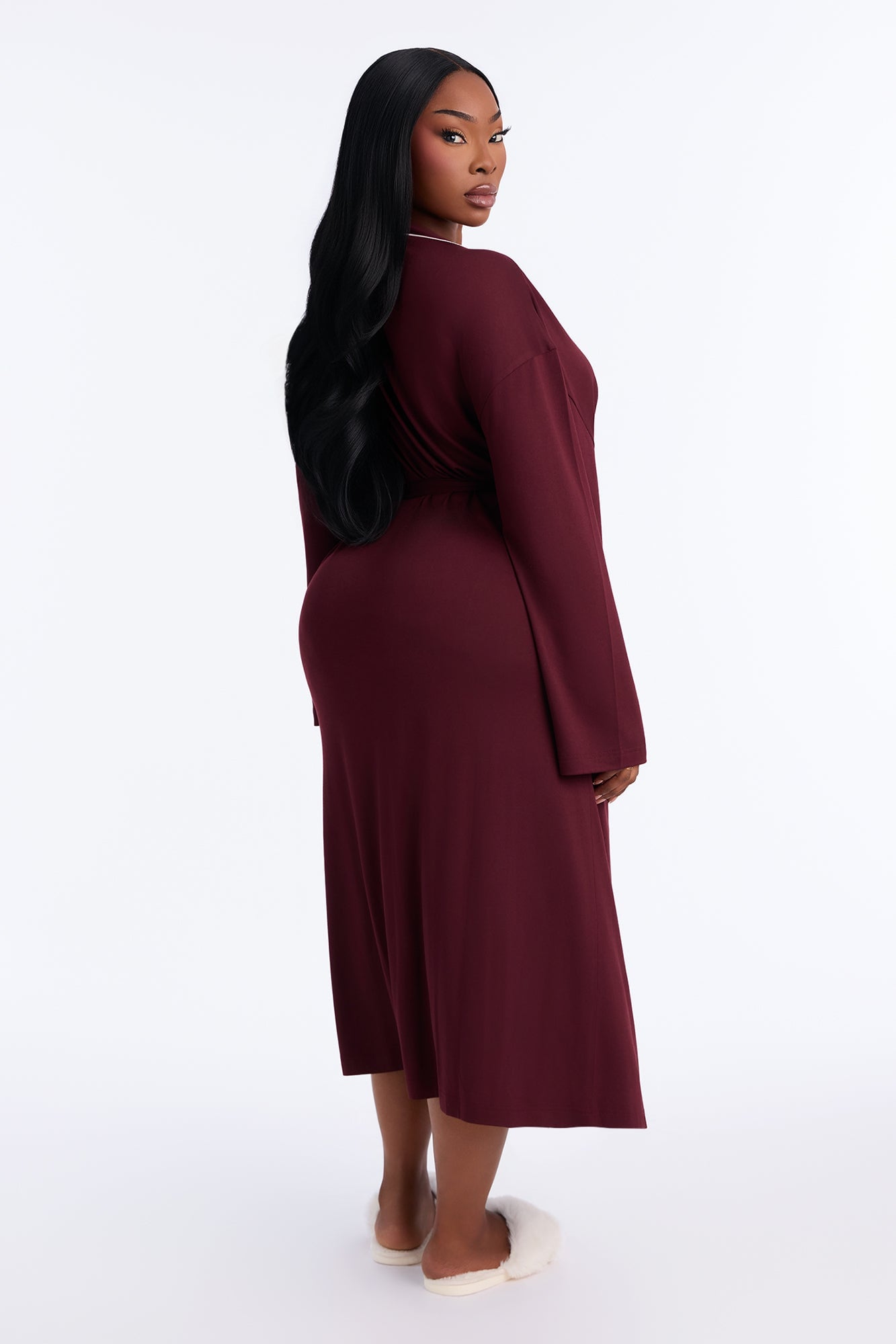 In the Morning PJ Long Robe - Burgundy image 4