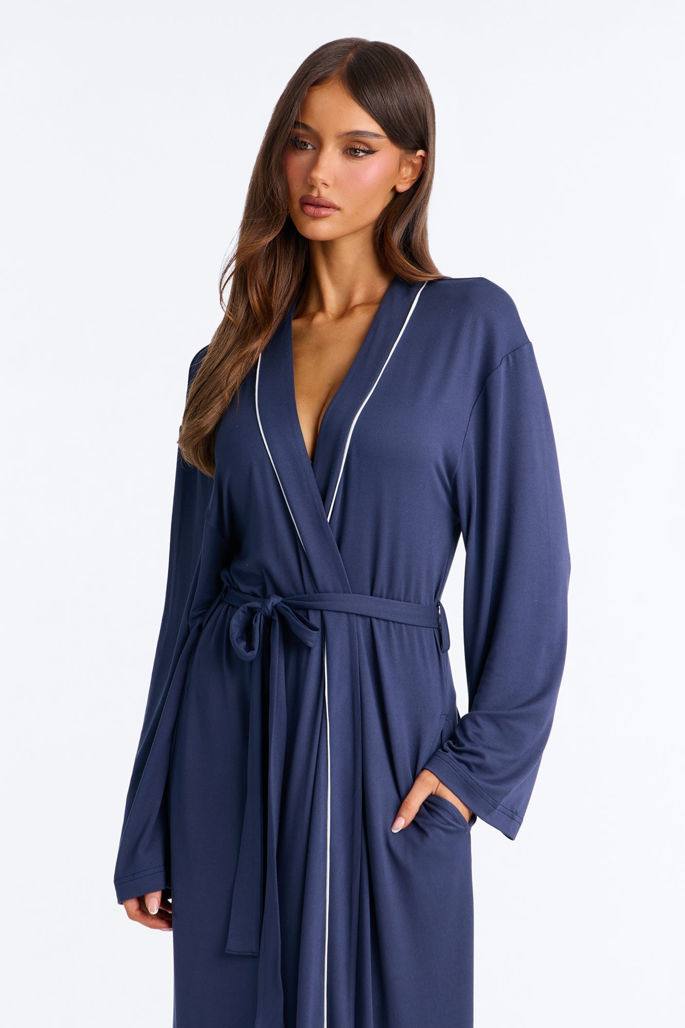 In the Morning PJ Long Robe - Navy image 2