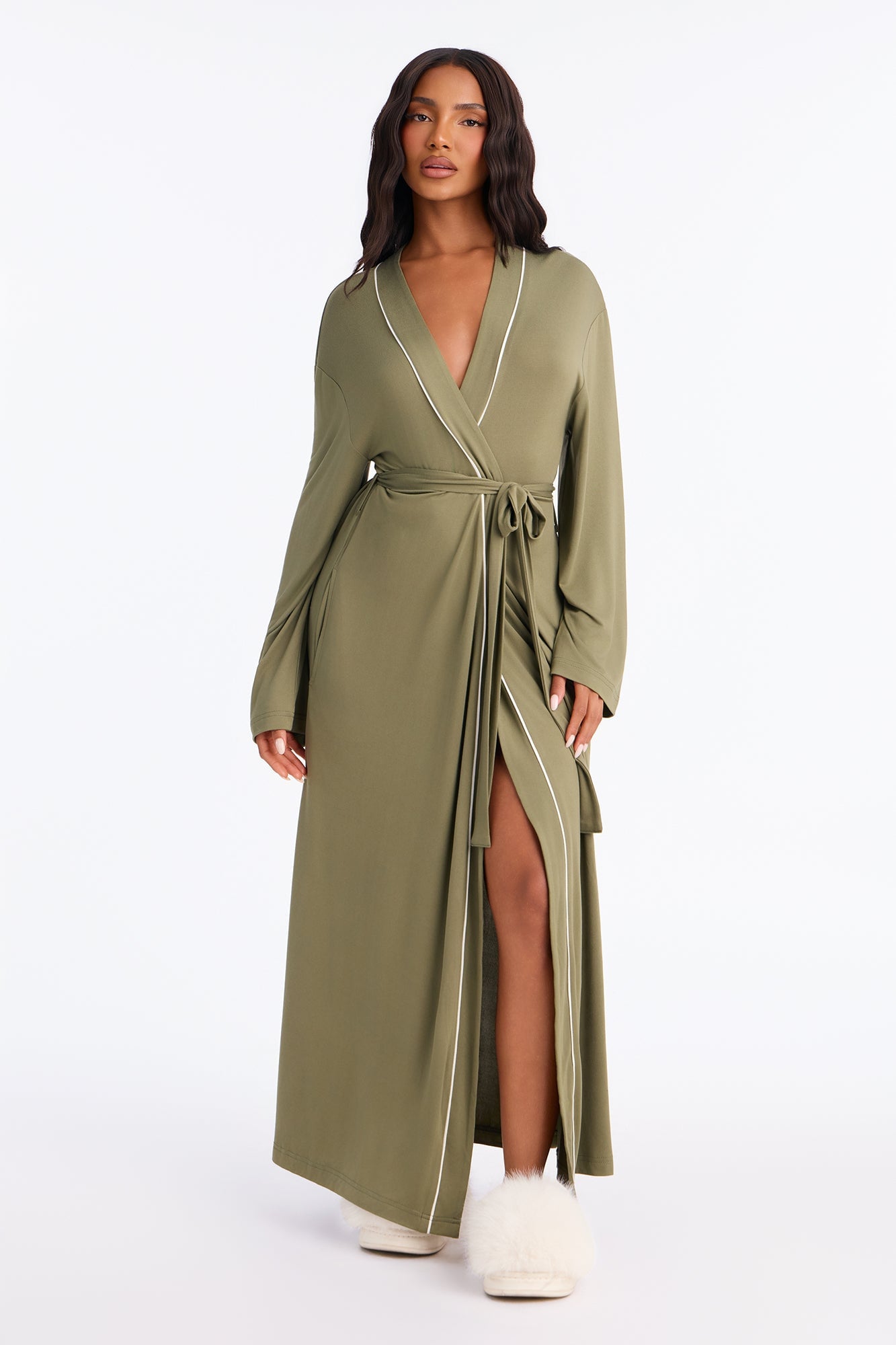 In the Morning PJ Long Robe - Olive image 1