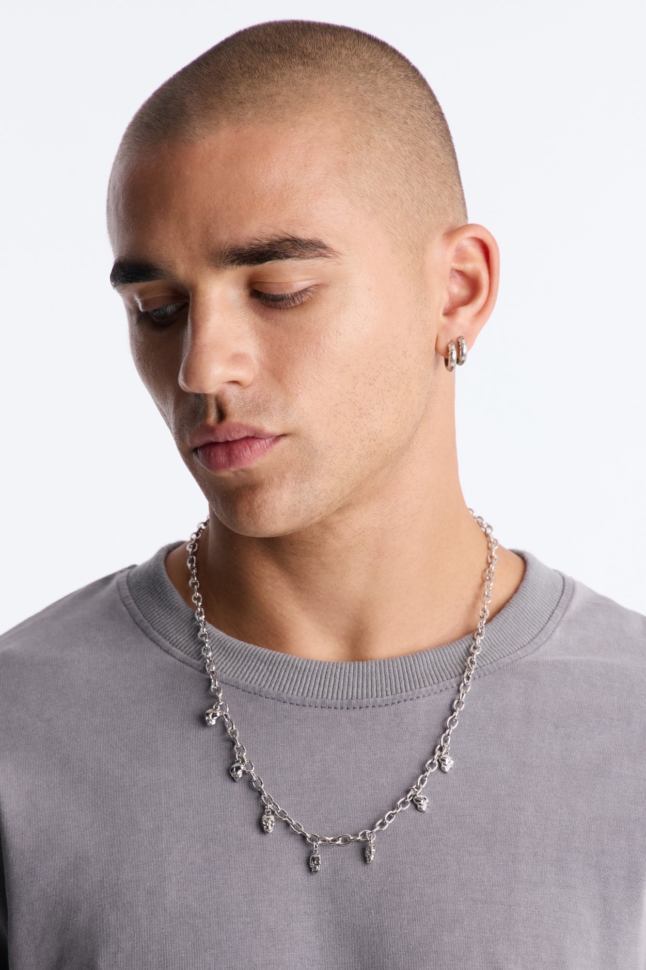 Hanging Skull Charm Necklace - Silver image 2