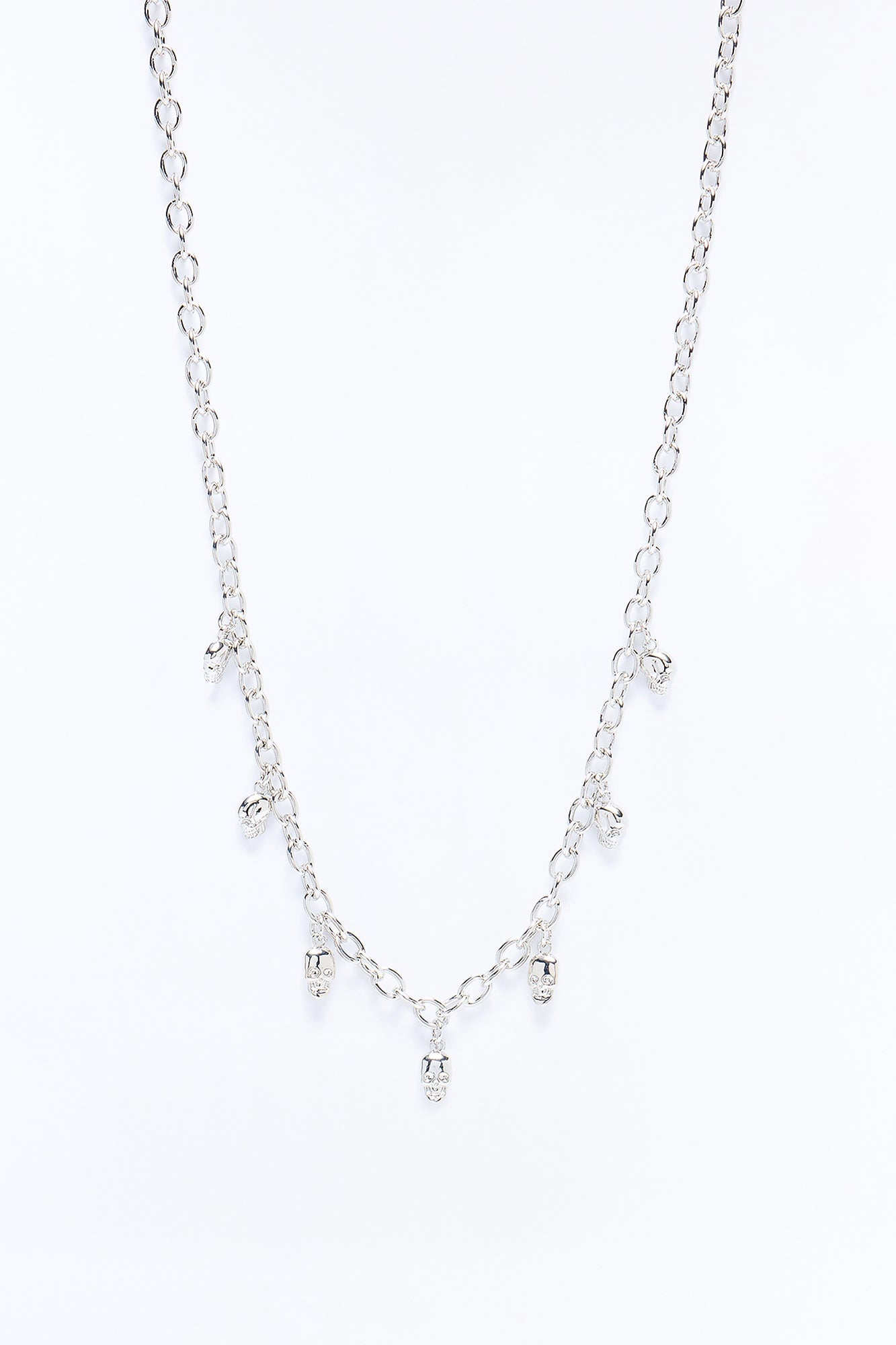 Hanging Skull Charm Necklace - Silver image 3