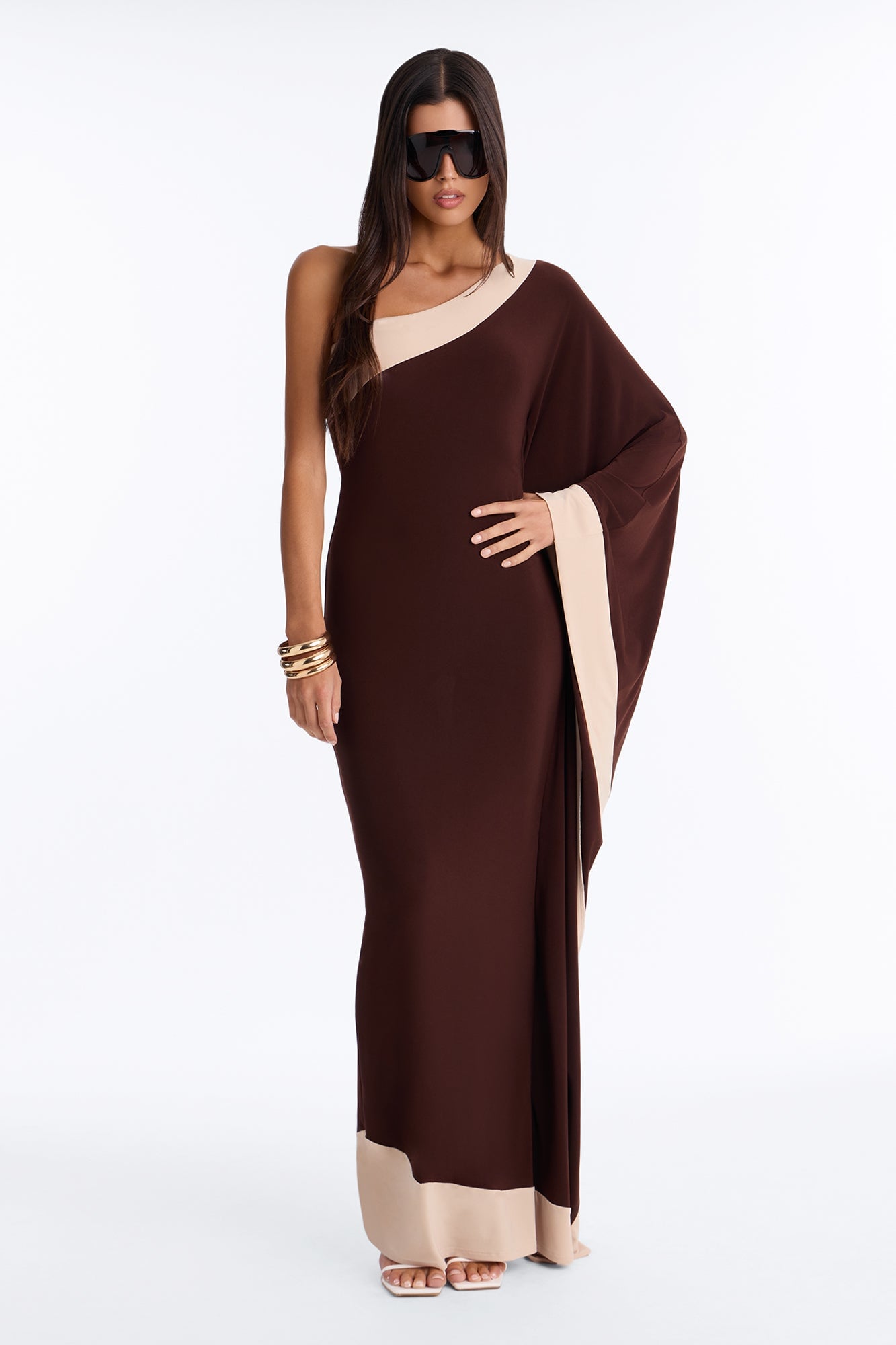 Casually Allure One Shoulder Maxi Dress - Chocolate/Combo image 5
