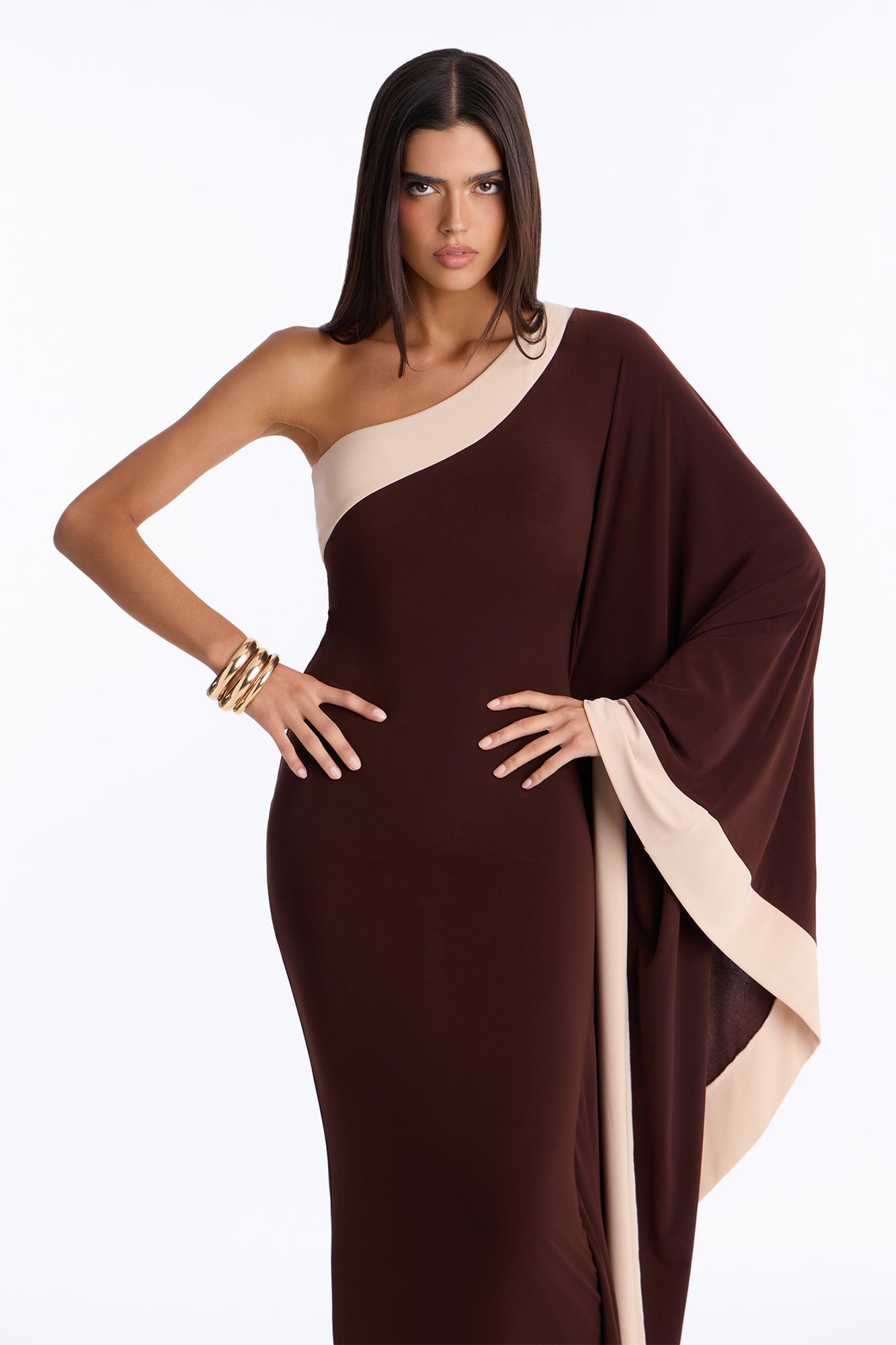 Casually Allure One Shoulder Maxi Dress - Chocolate/Combo image 6