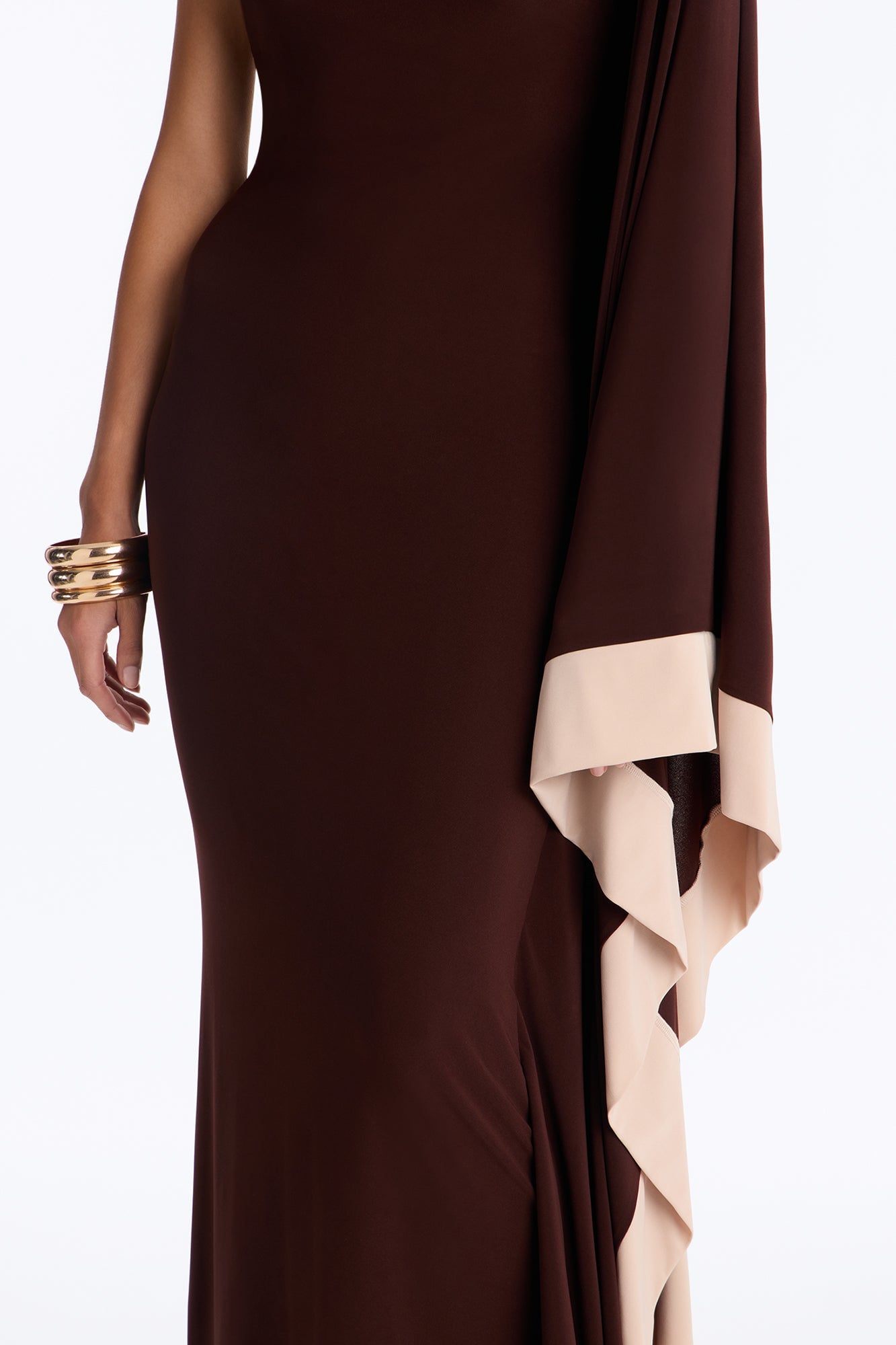 Casually Allure One Shoulder Maxi Dress - Chocolate/Combo image 8