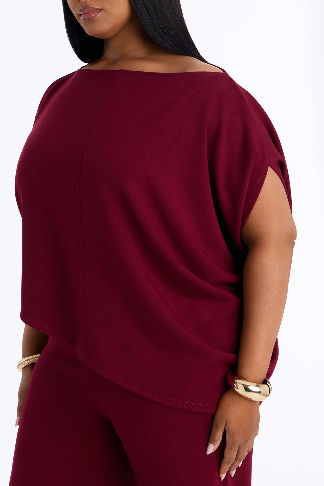 Alina One Shoulder Scuba Pant Set - Wine image 3