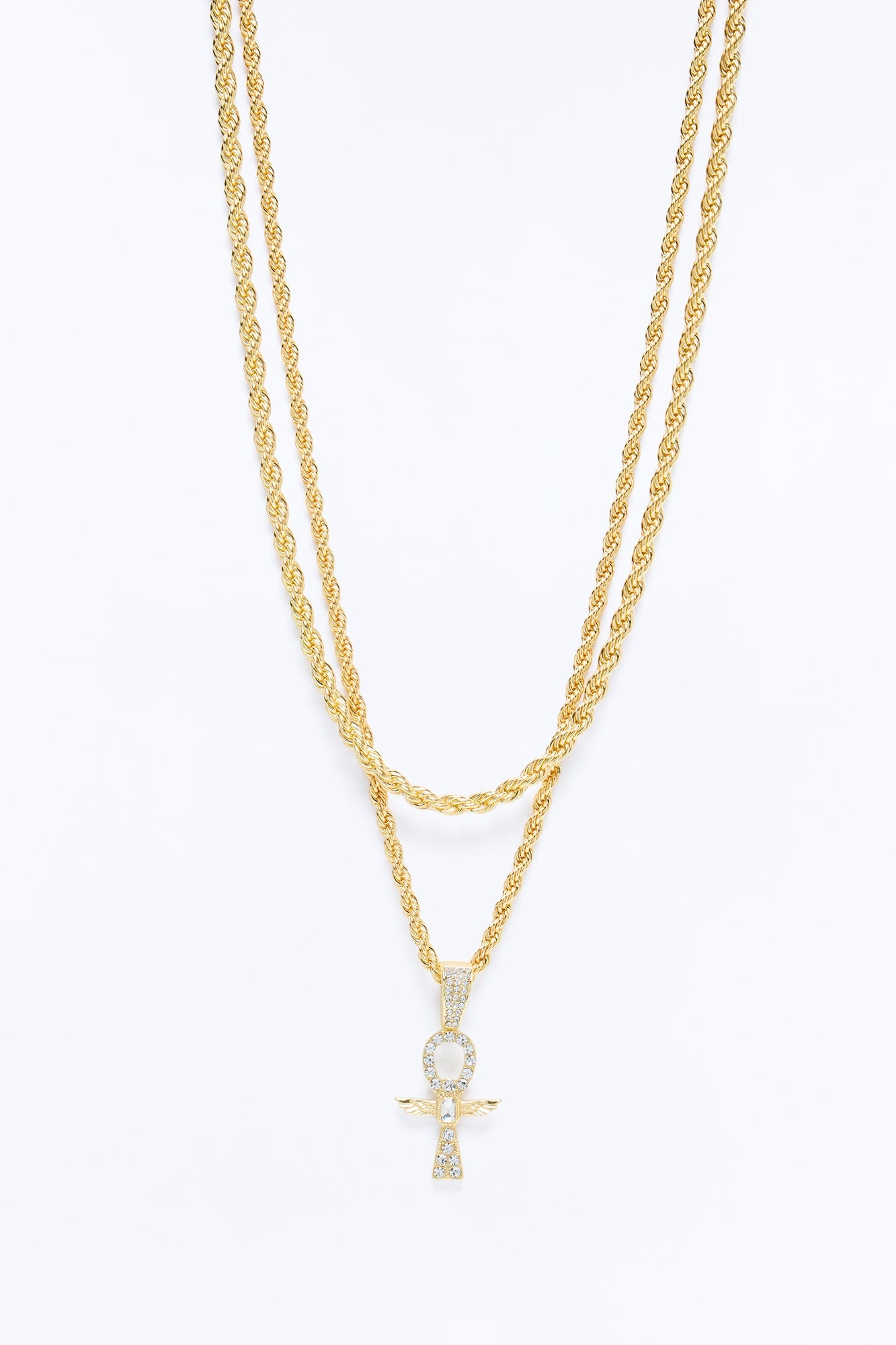 Ankh Rope Chain Necklace Set - Gold image 3