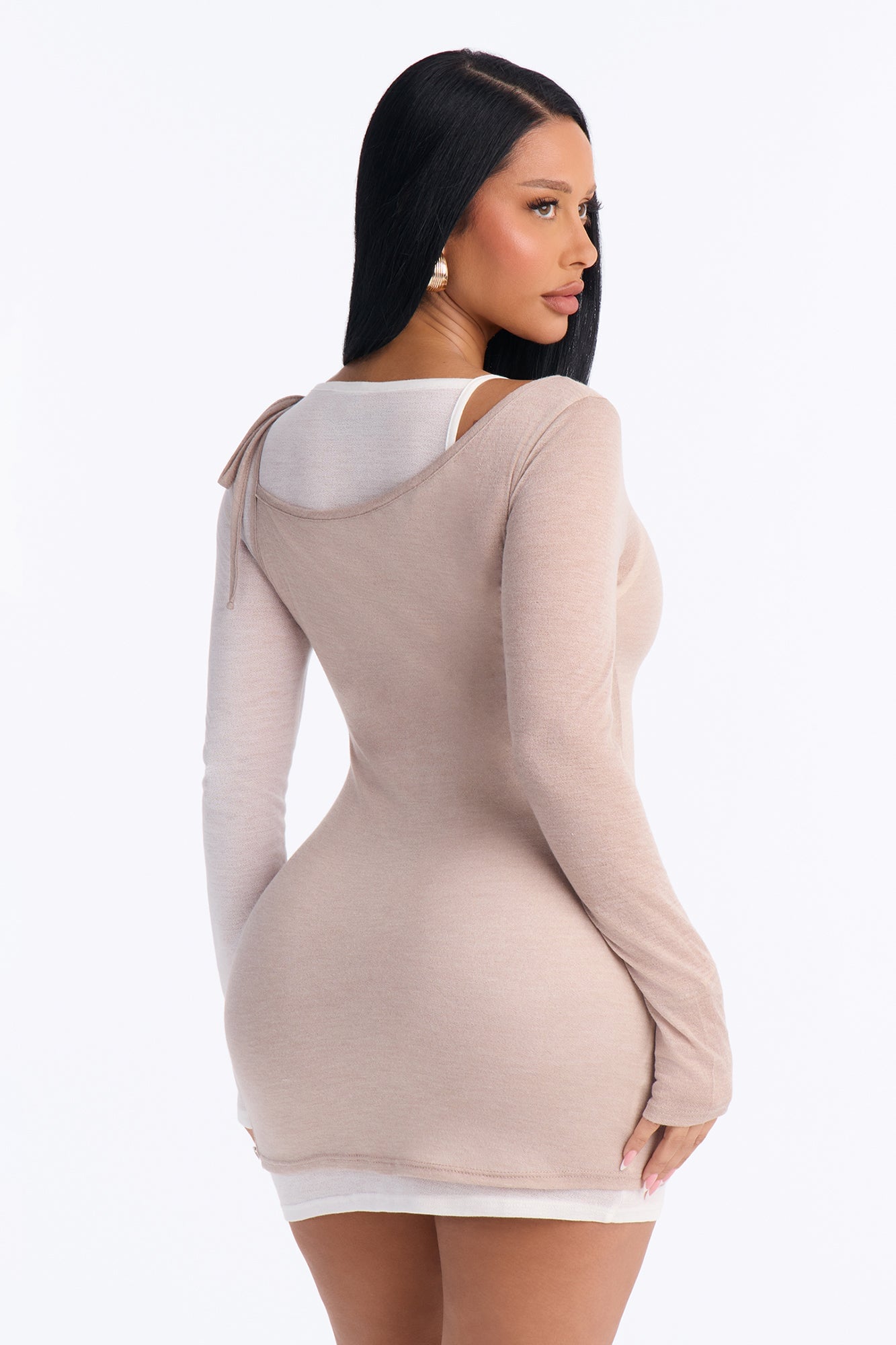 Kayla Soft Haze Tie Shoulder Mini Dress - Taupe/combo image 7