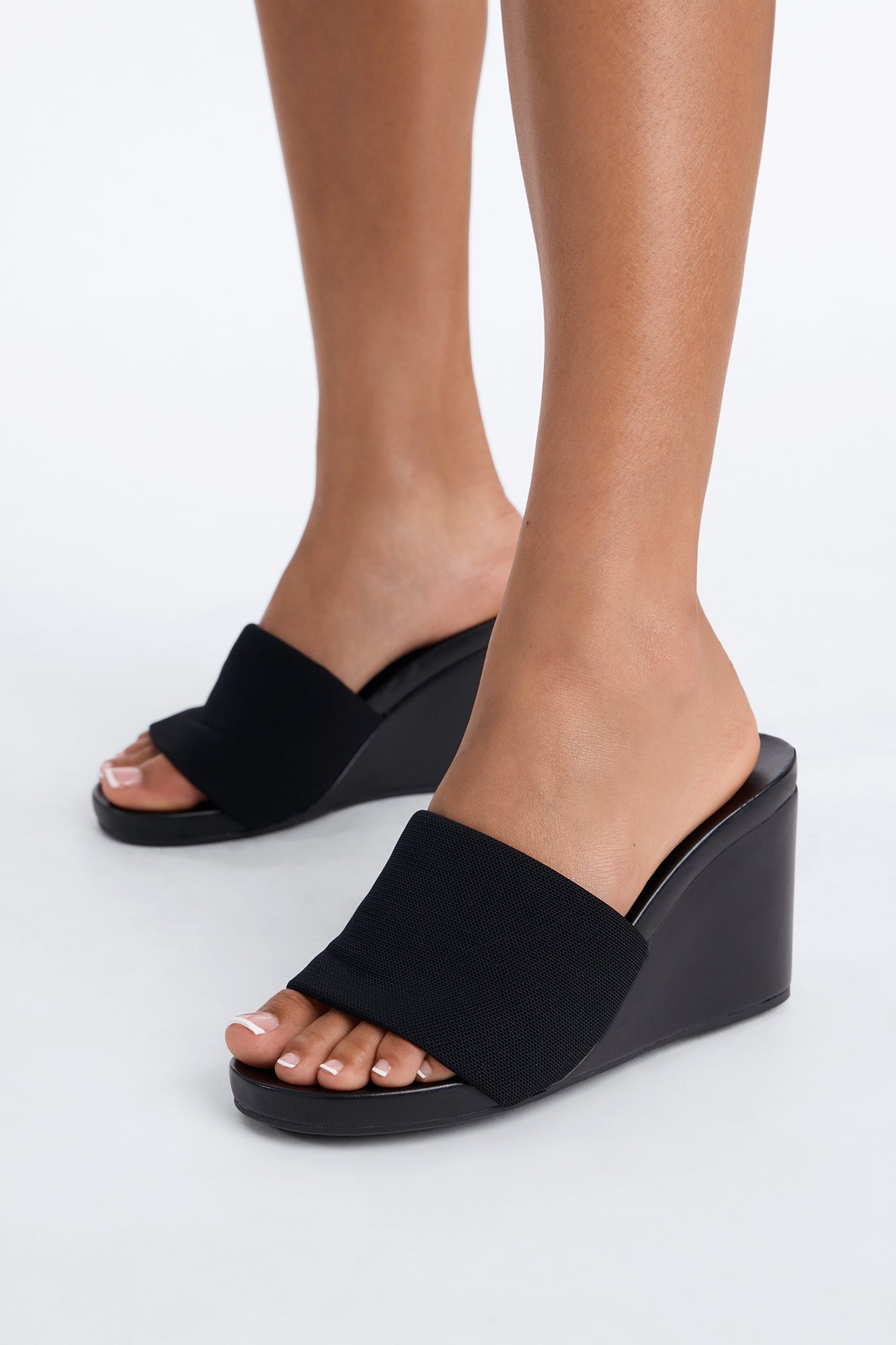Sophie Round Toe Mule Wedges - Black image 2