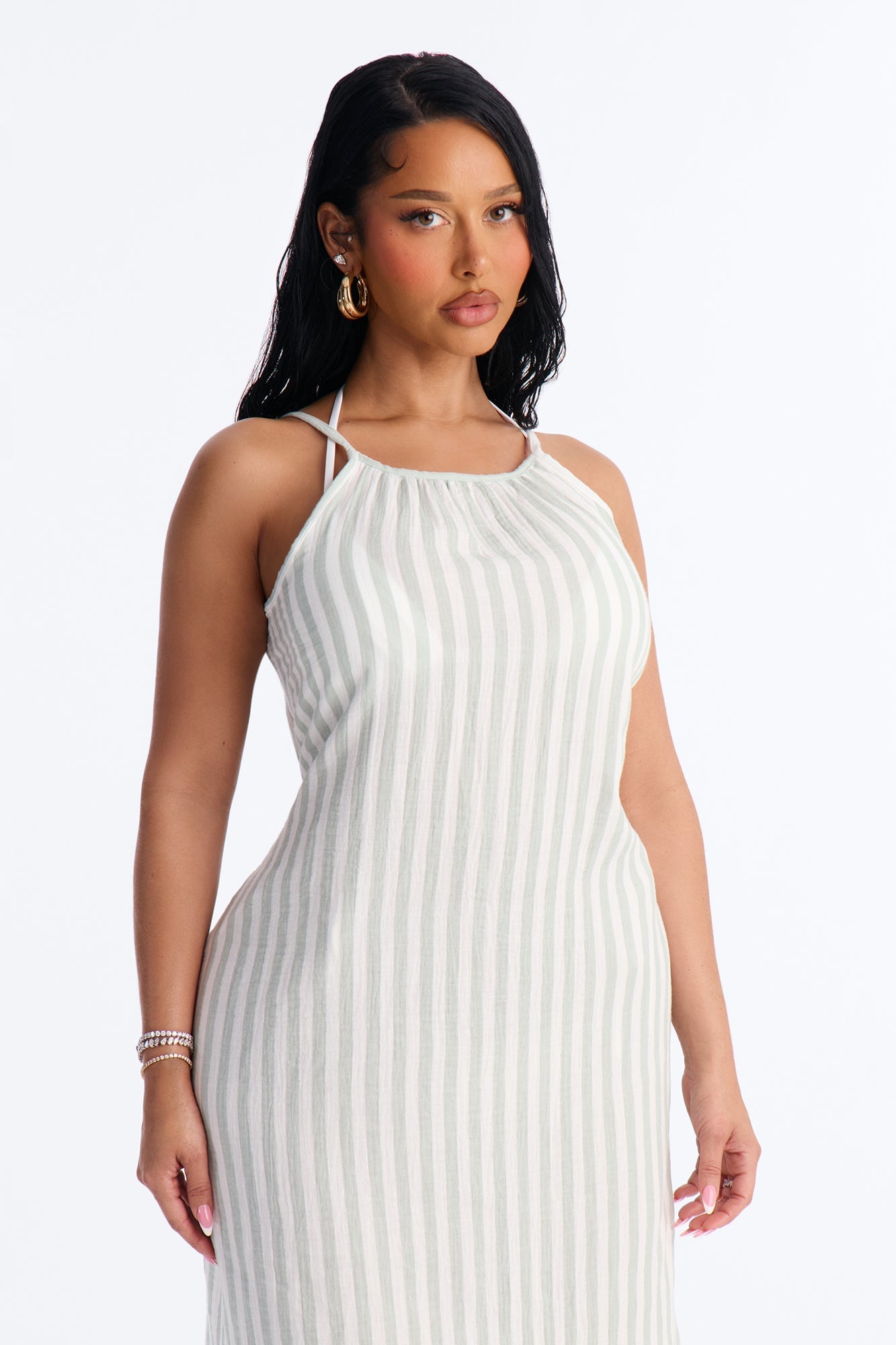 Keep It Sunny Striped Cover Up Slip Dress - Green image 2