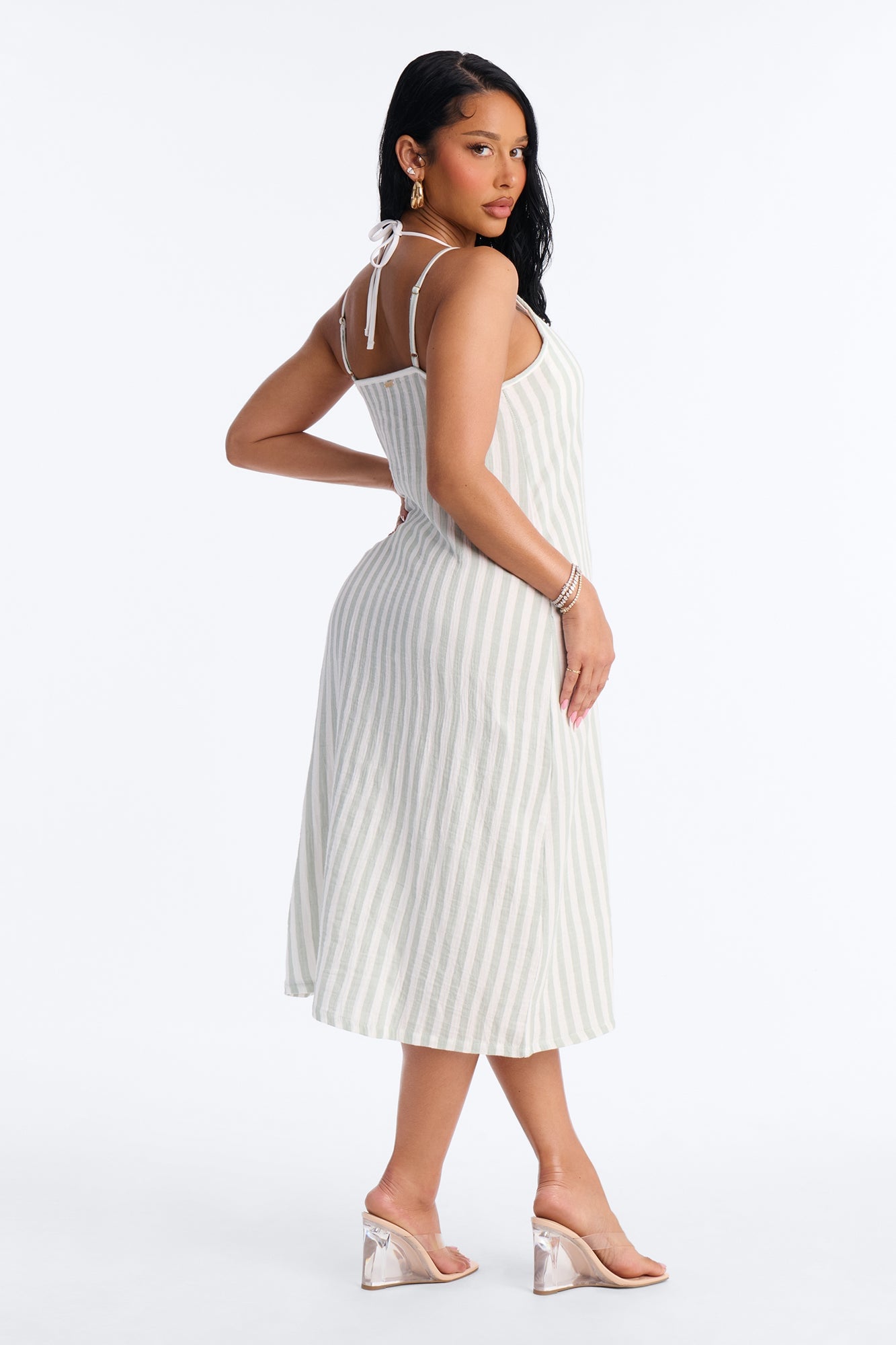Keep It Sunny Striped Cover Up Slip Dress - Green image 4