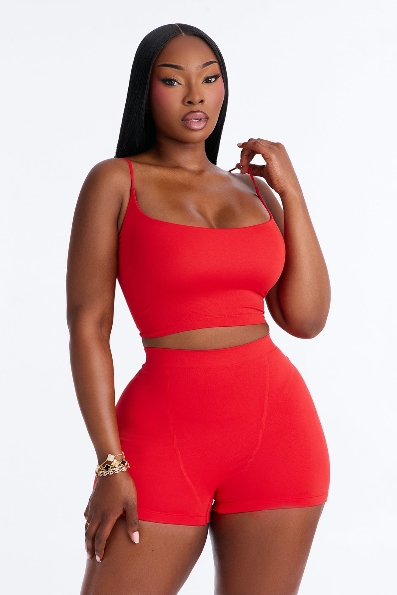 Seamless Smooth Base Layer Double Lined Cami Crop Top - DarkRed image 1