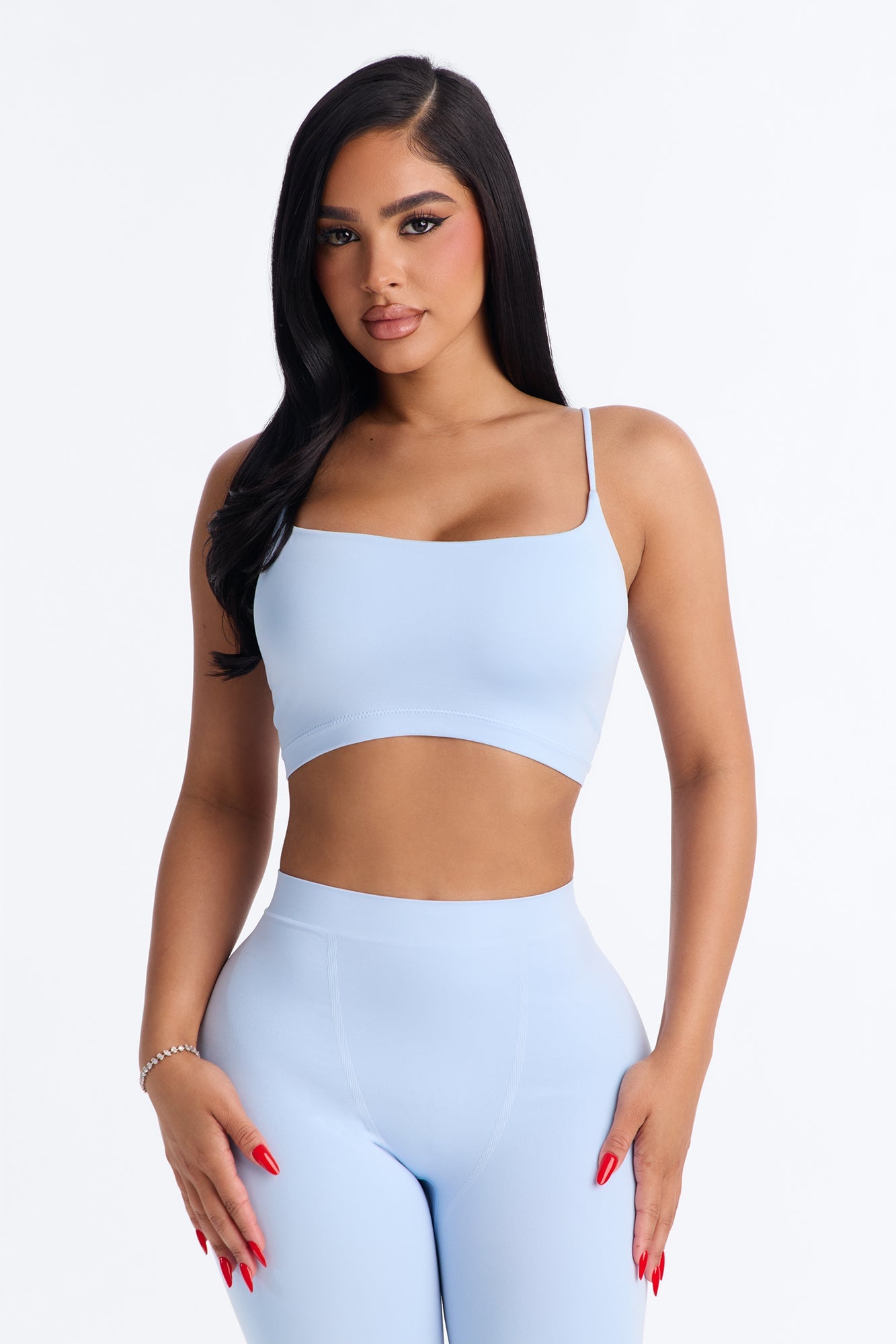 Seamless Smooth Base Layer Double Lined Cami Crop Top - SkyBlue image 5