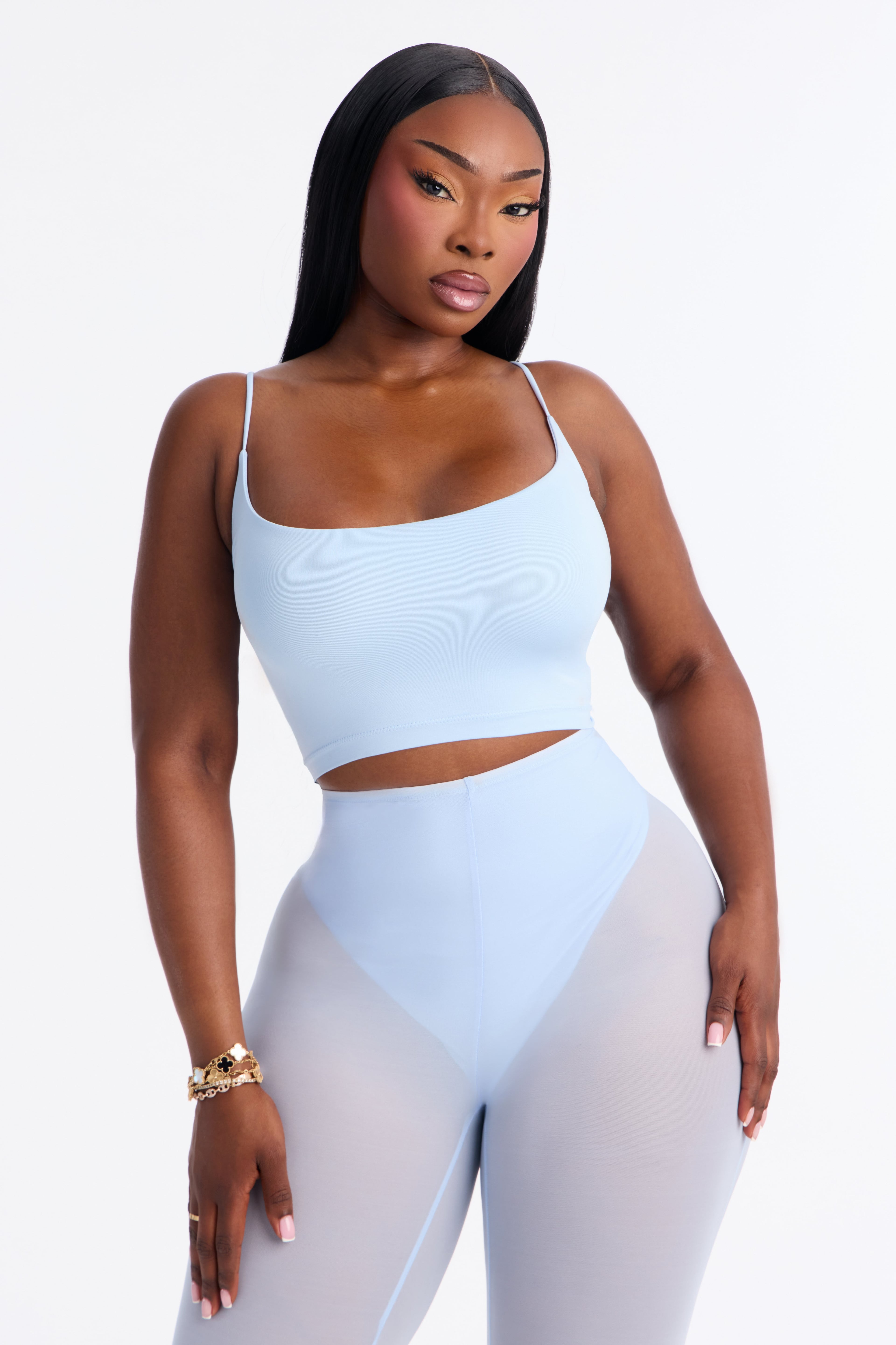 Seamless Smooth Base Layer Double Lined Cami Crop Top - SkyBlue image 1