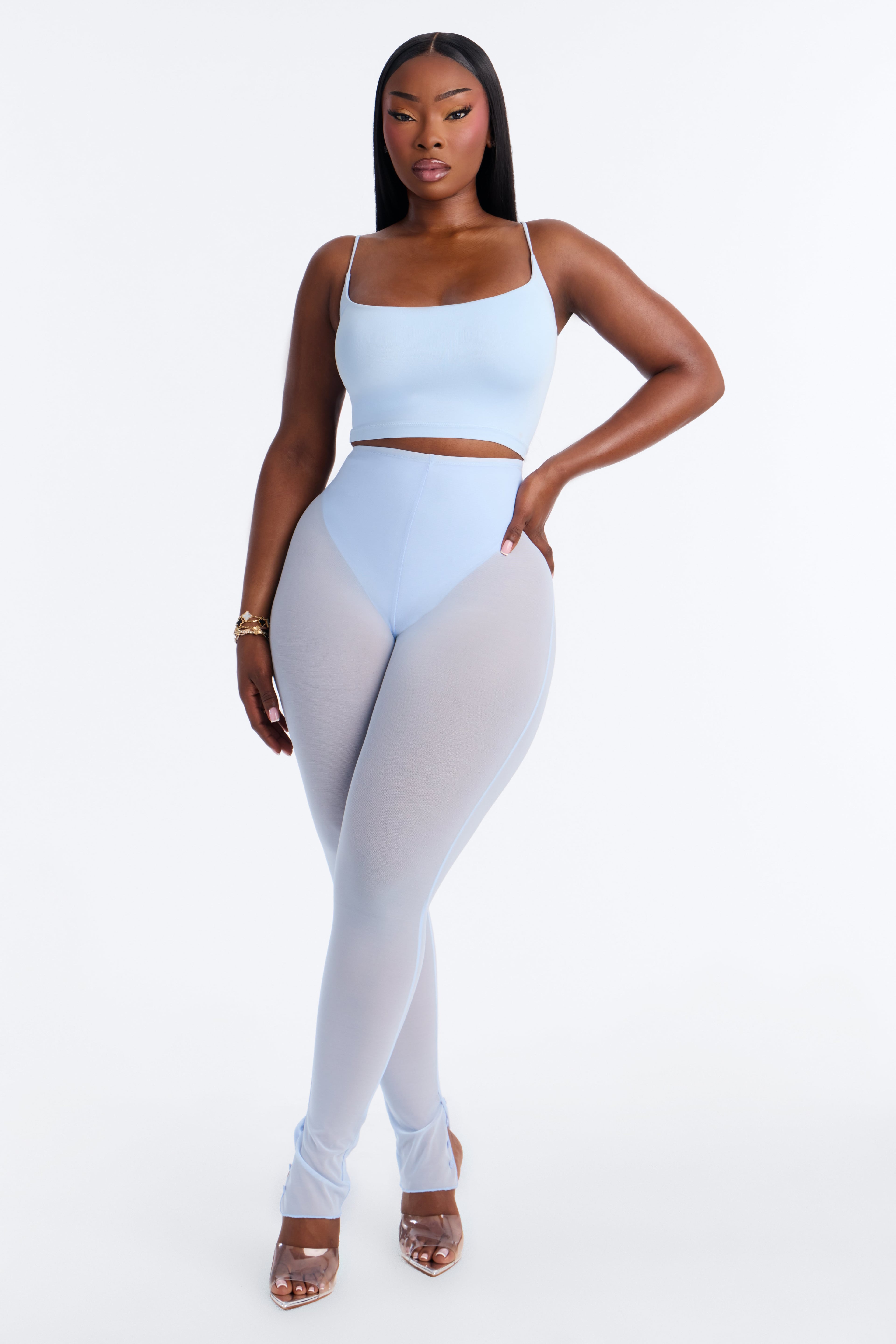 Seamless Smooth Base Layer Double Lined Cami Crop Top - SkyBlue image 2