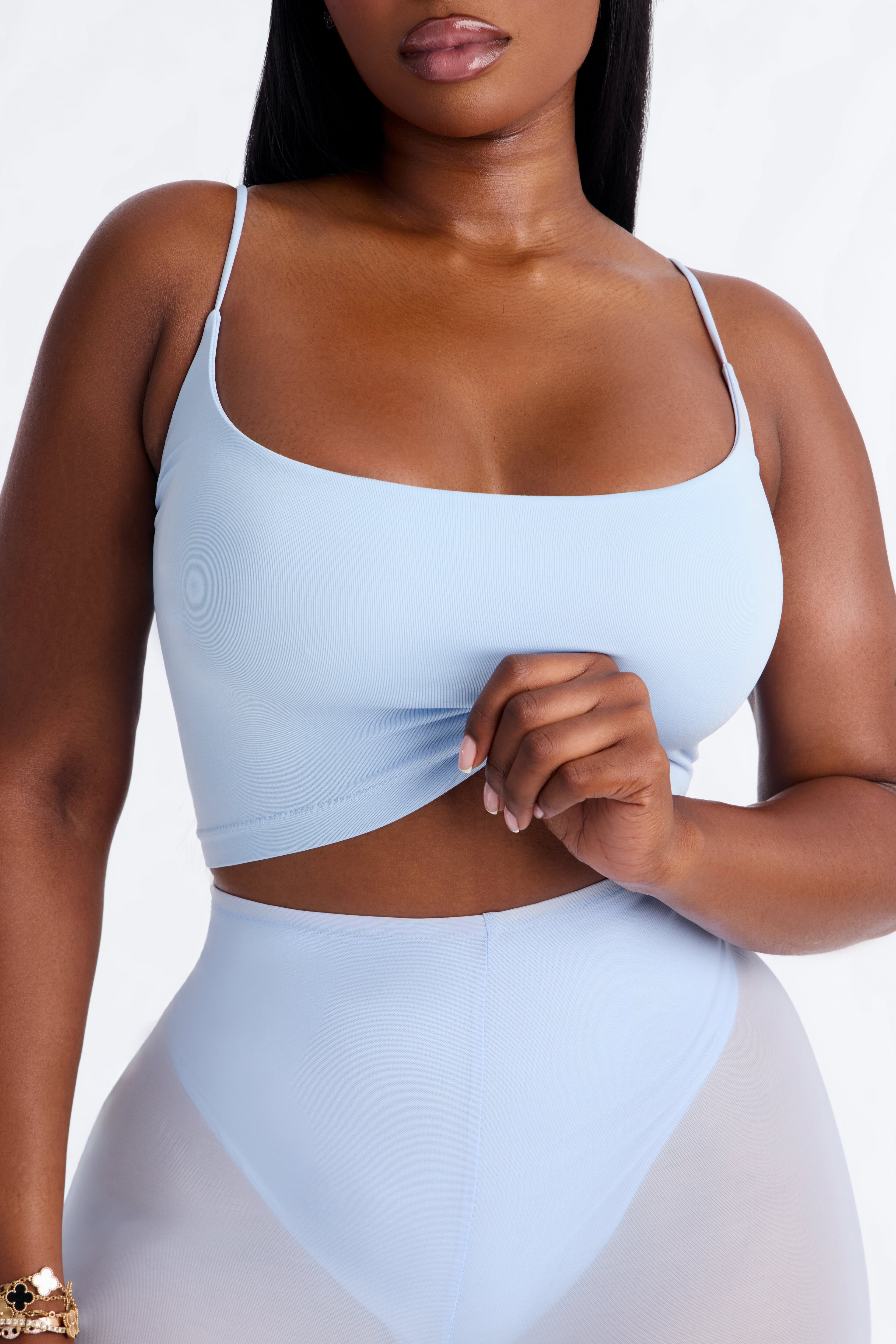 Seamless Smooth Base Layer Double Lined Cami Crop Top - SkyBlue image 4