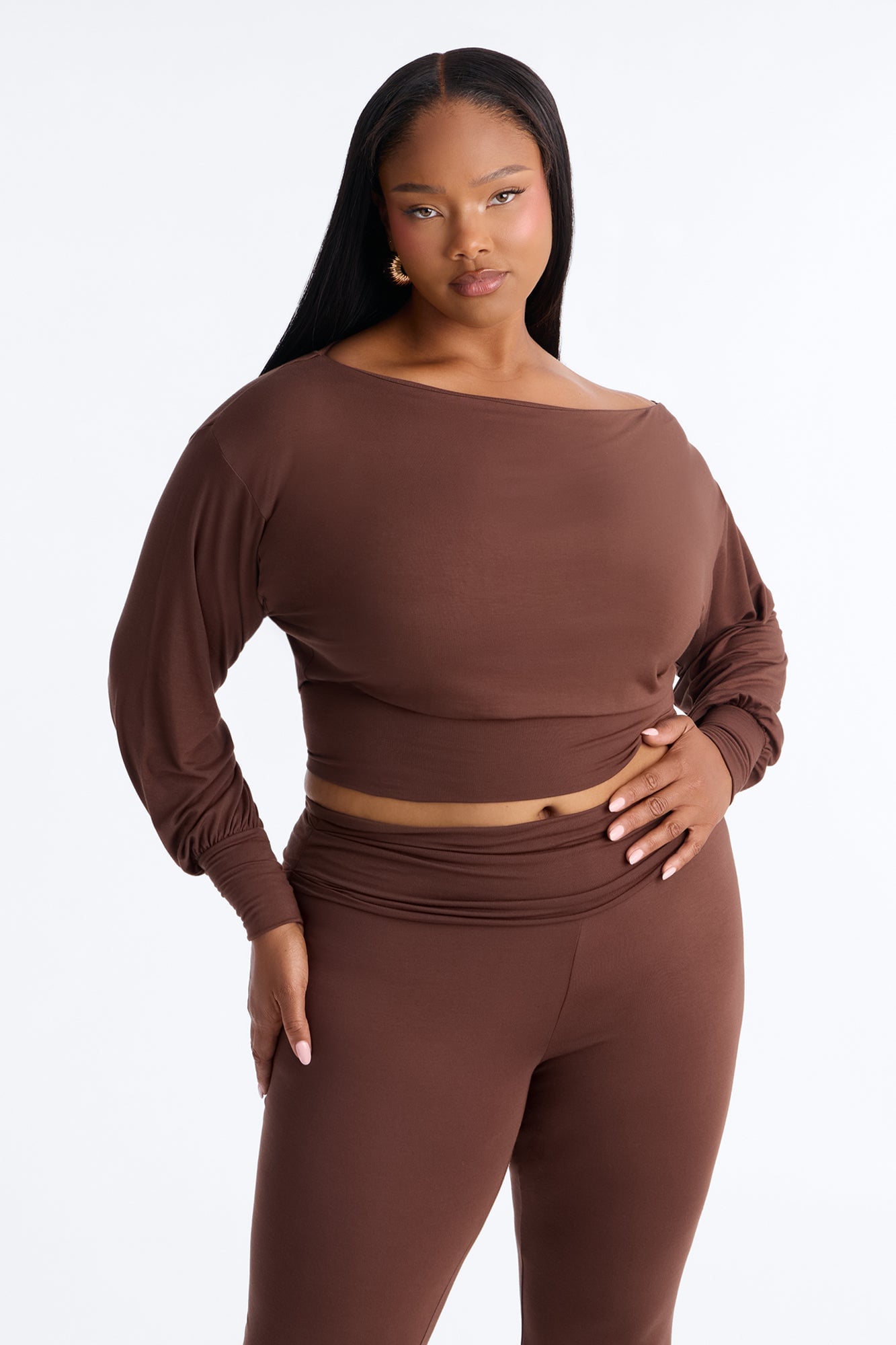 Annalise Ruched Foldover Pant Set - Brown image 2