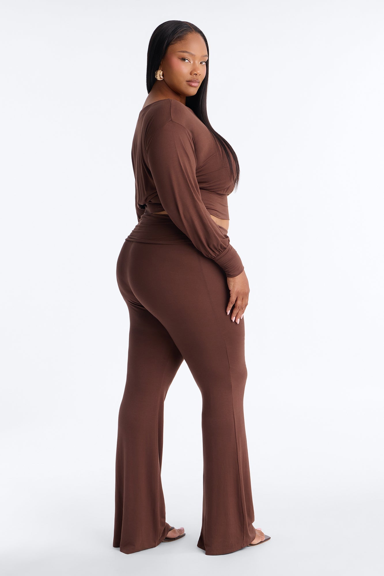 Annalise Ruched Foldover Pant Set - Brown image 4