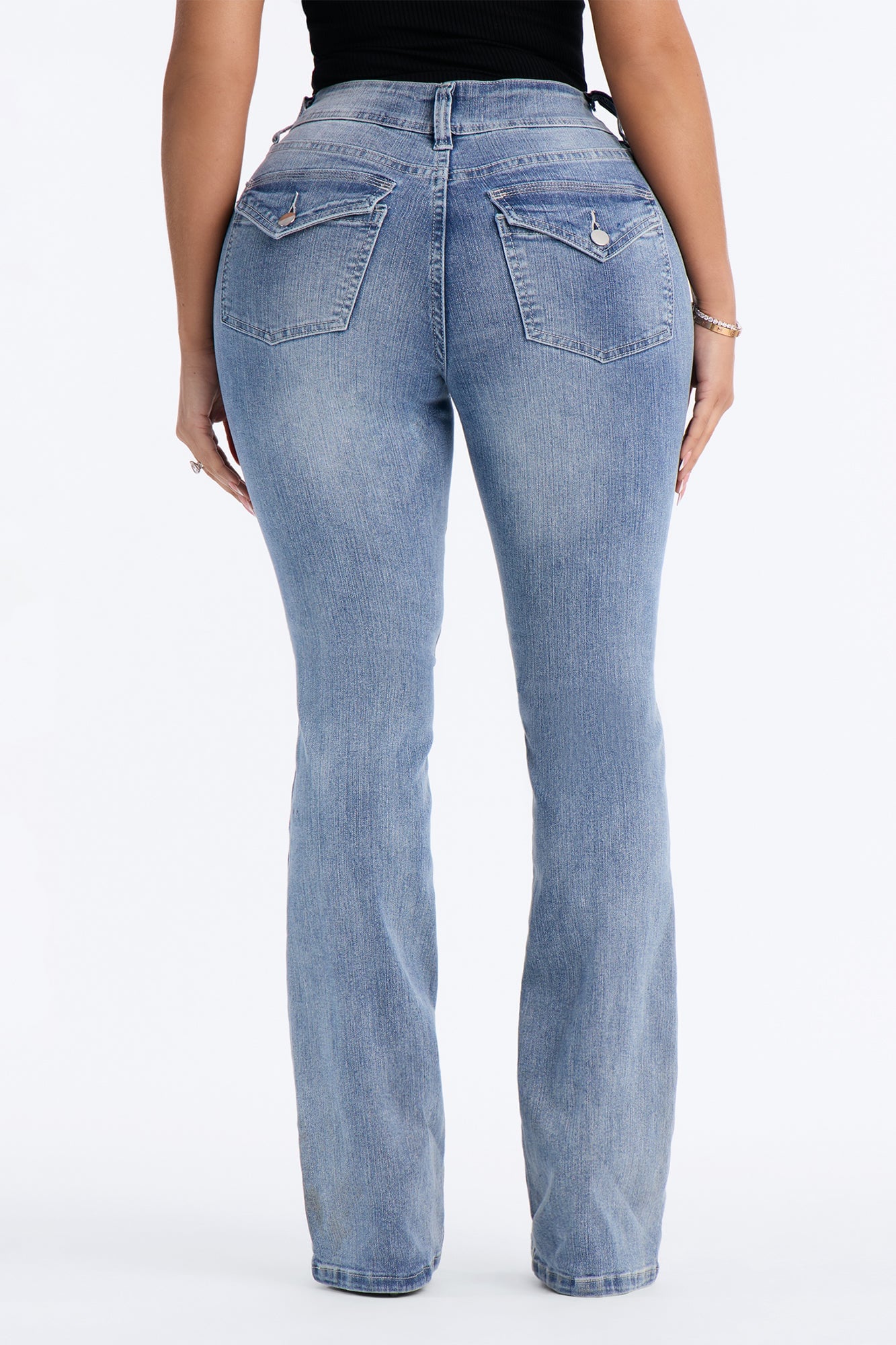 Tall Might Go Double Button Stretch Bootcut Jeans - Medium Wash image 5