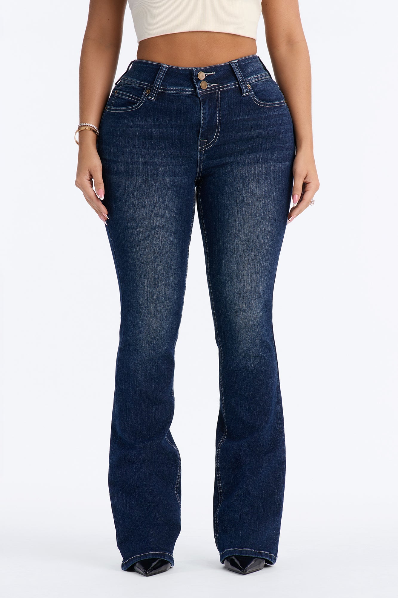 Might Go Double Button Stretch Bootcut Jeans - Dark Wash image 5