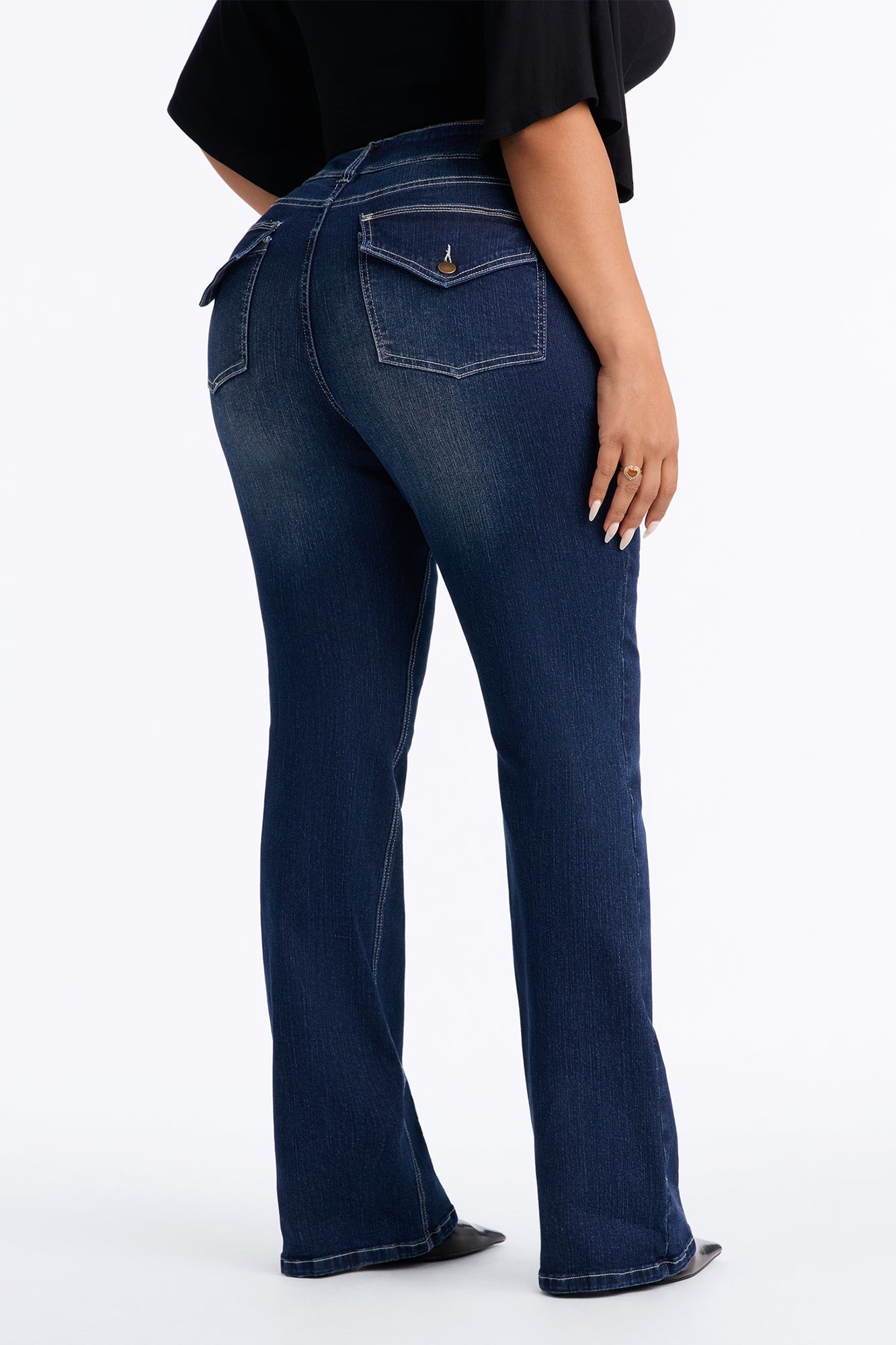 Might Go Double Button Stretch Bootcut Jeans - Dark Wash image 4