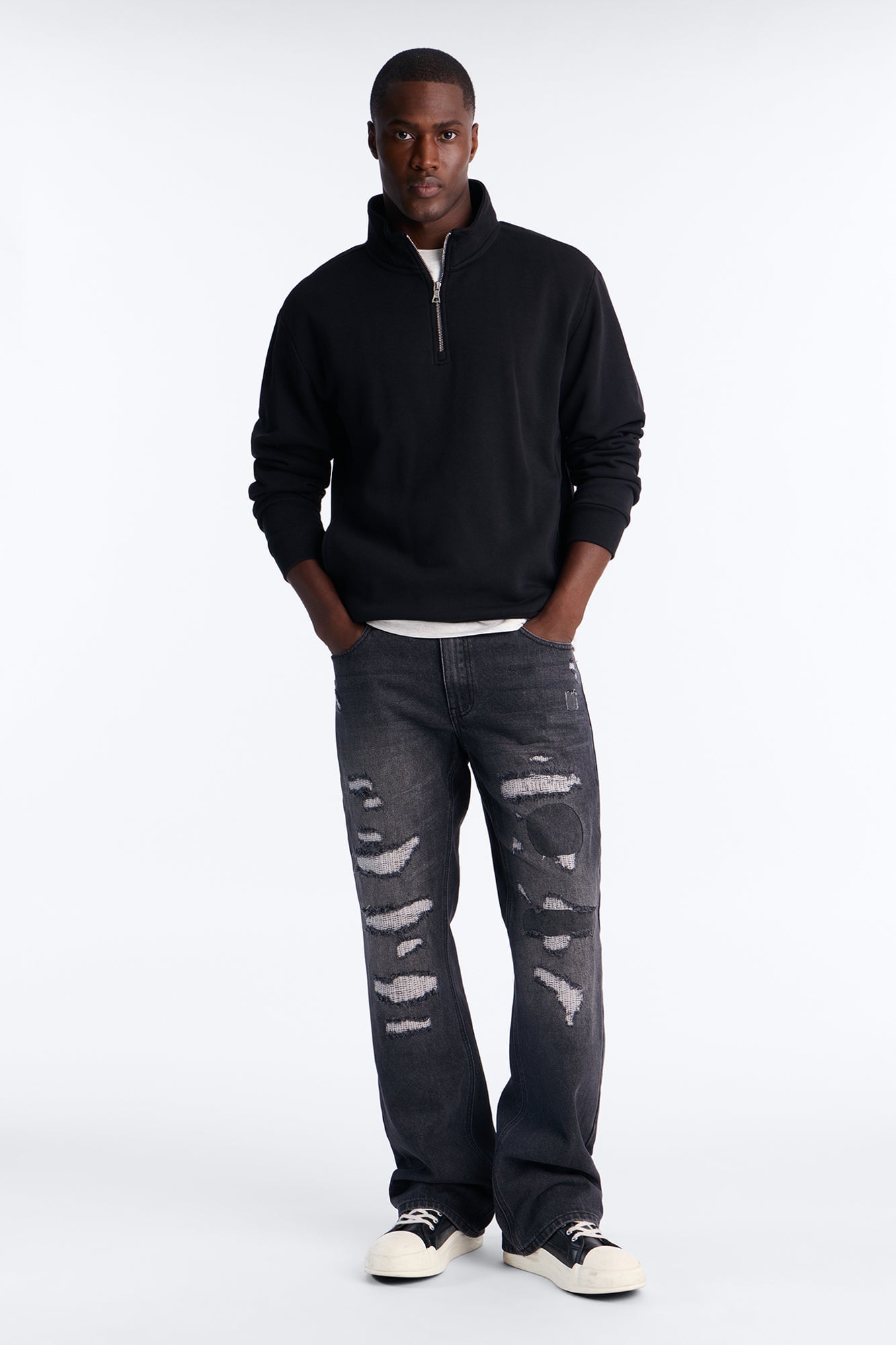 Straight Flare Distressed Jean - Black Wash image 6