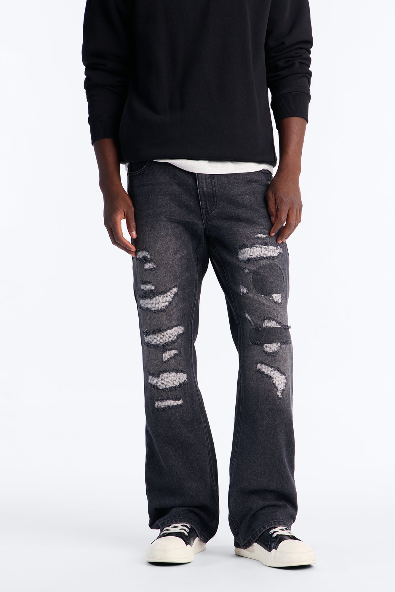 Straight Flare Distressed Jean - Black Wash image 7