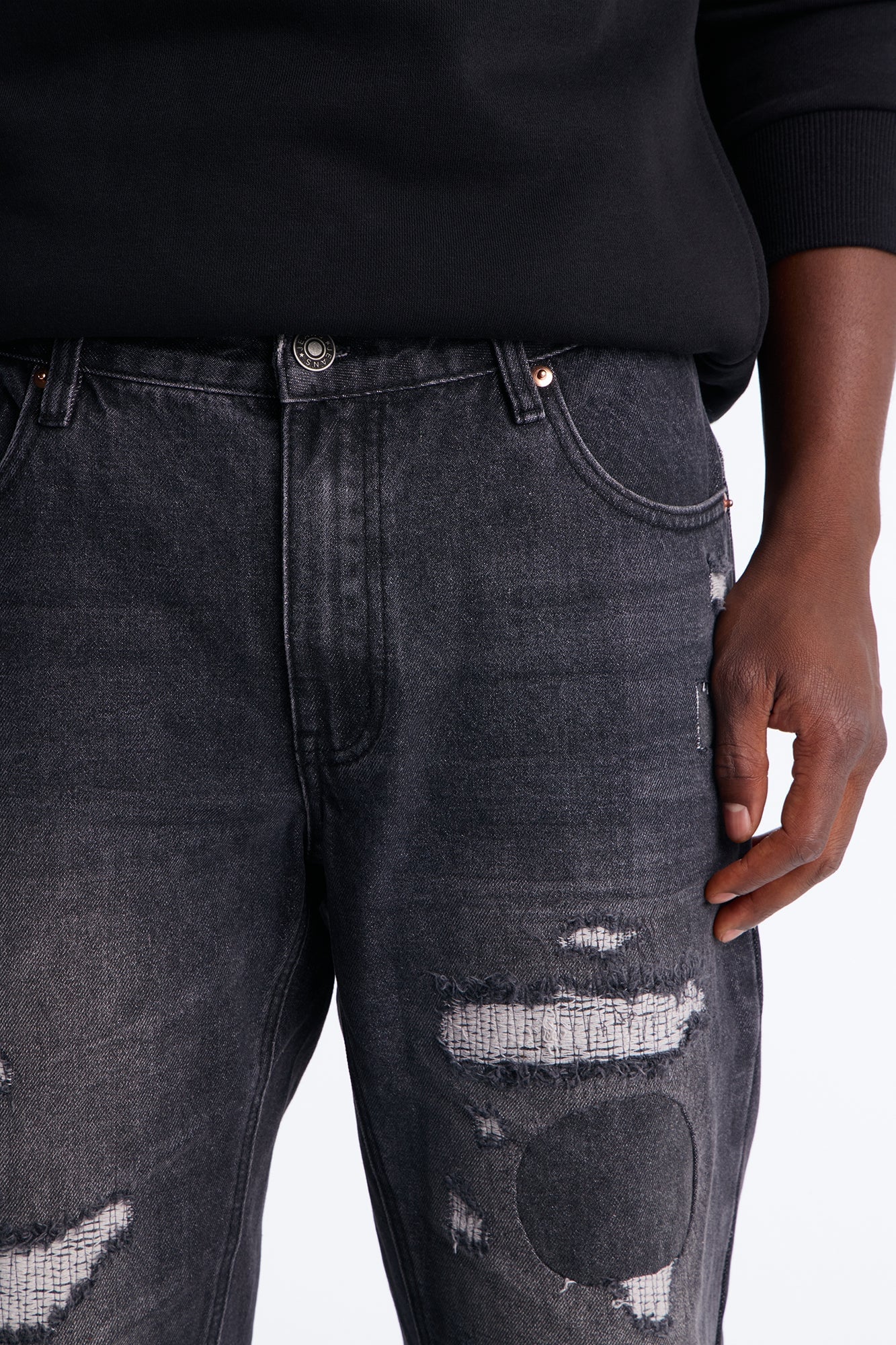 Straight Flare Distressed Jean - Black Wash image 8