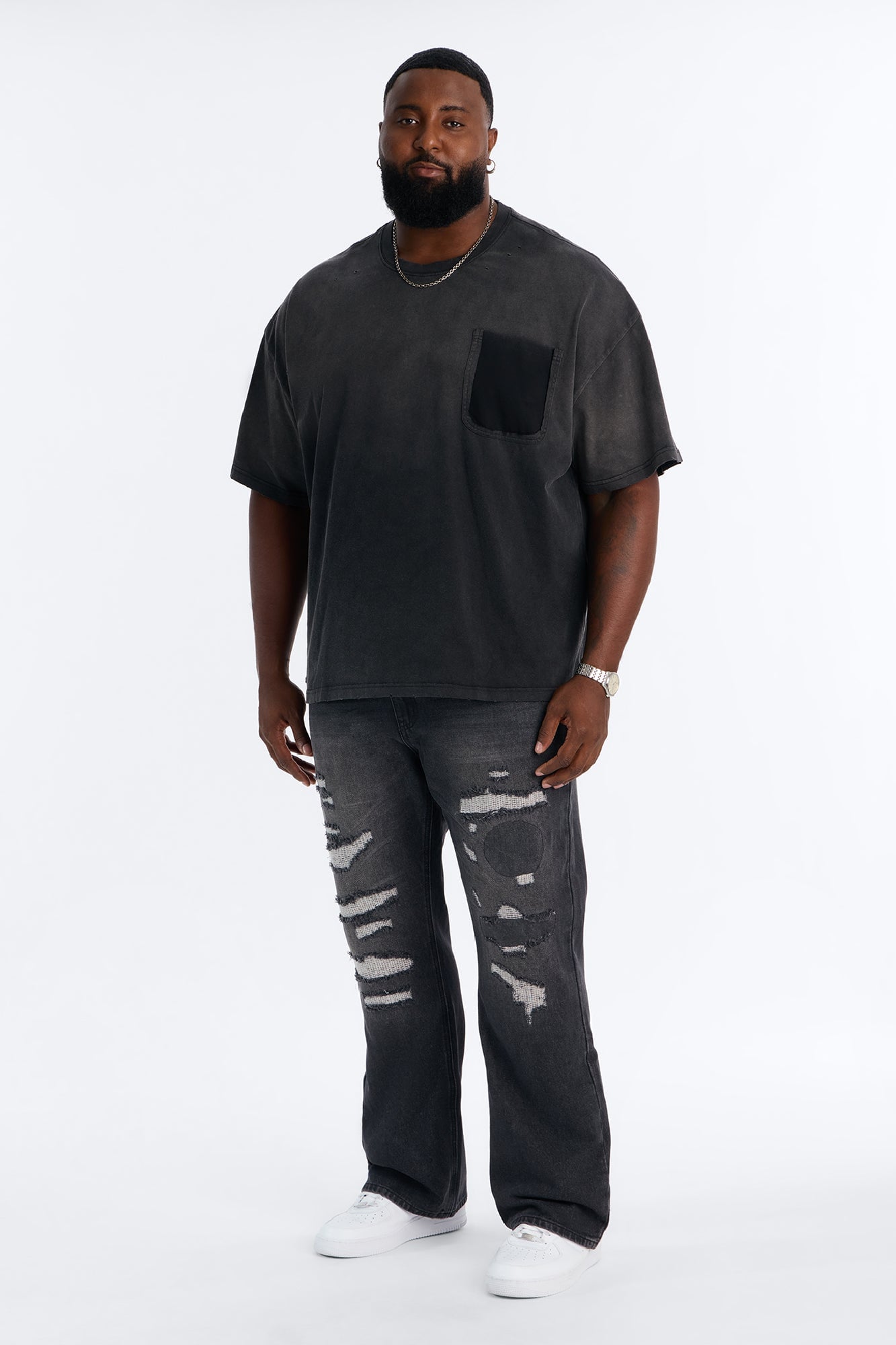 Straight Flare Distressed Jean - Black Wash image 2