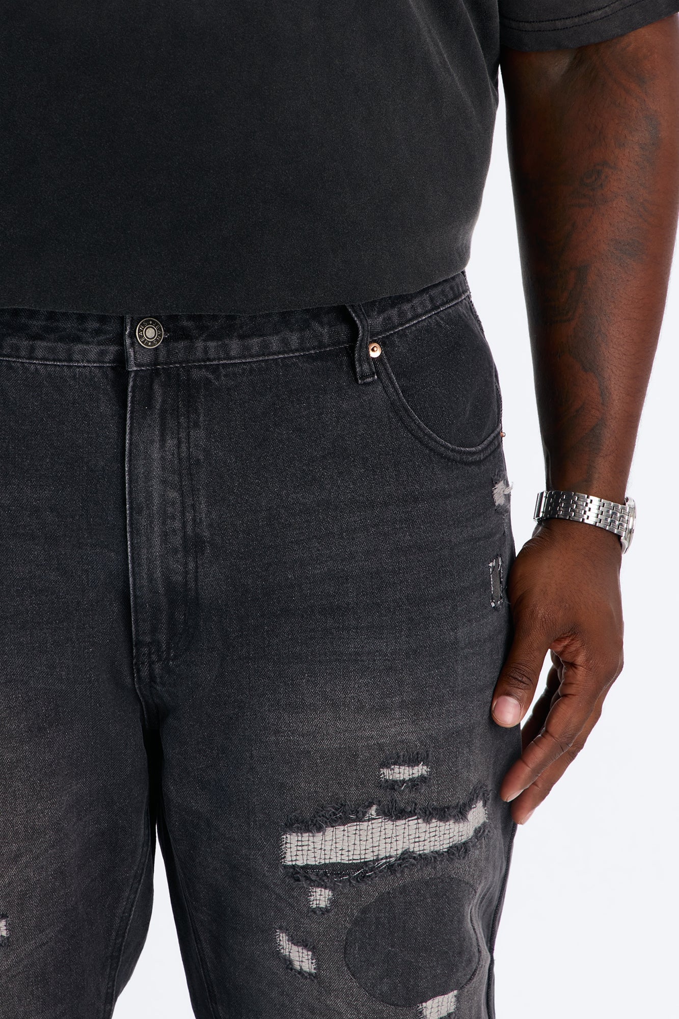Straight Flare Distressed Jean - Black Wash image 3