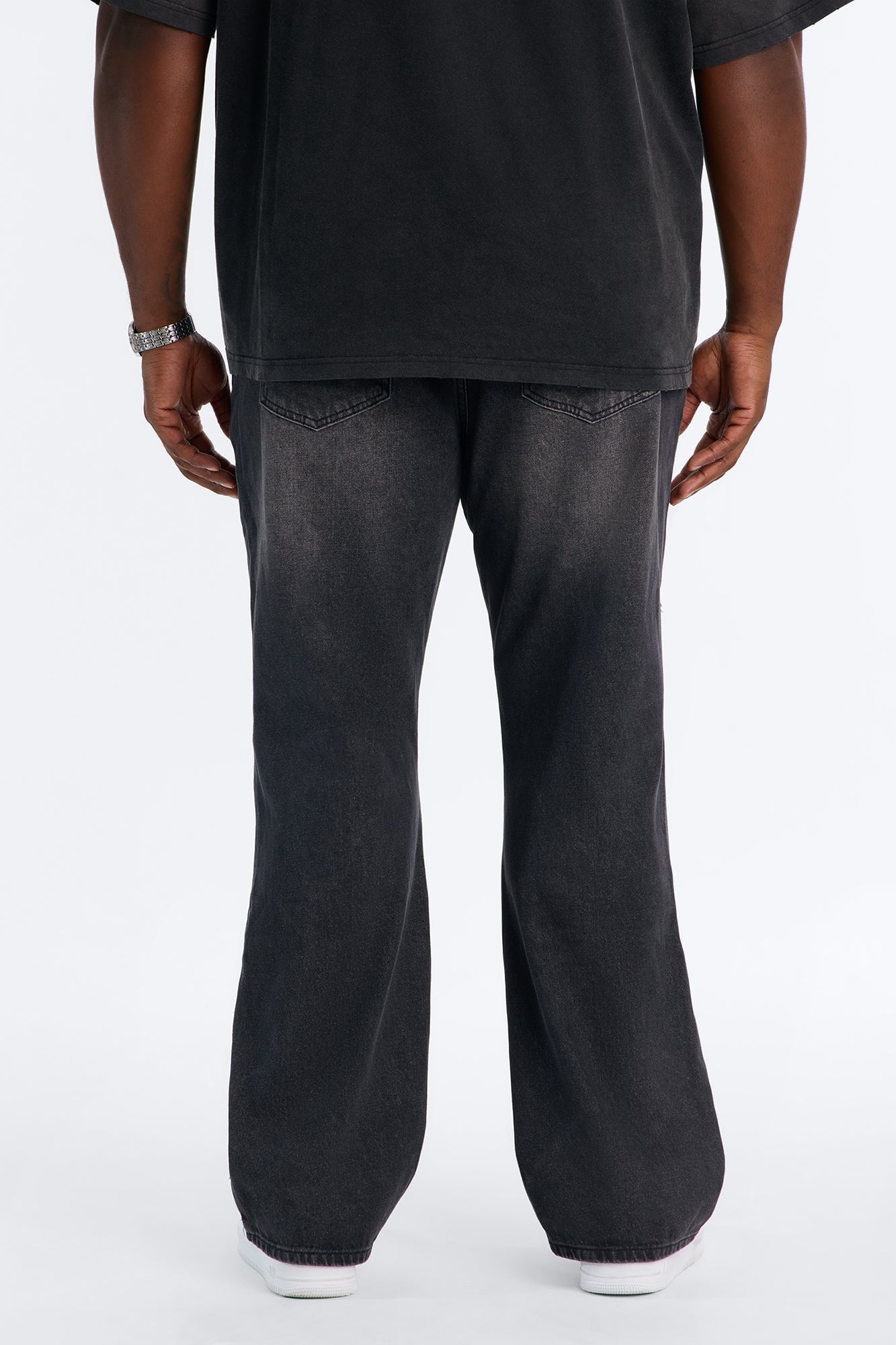 Straight Flare Distressed Jean - Black Wash image 4