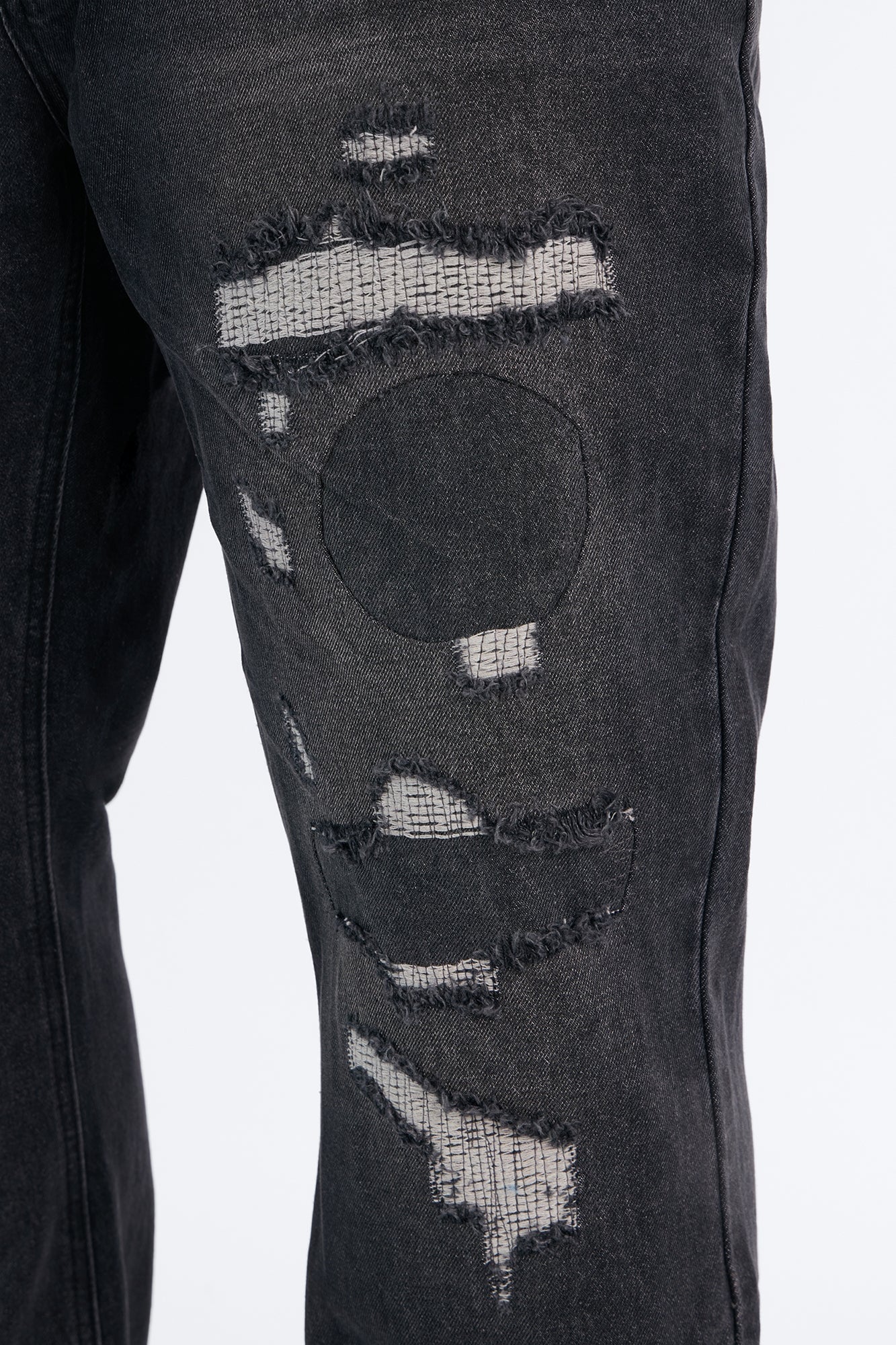 Straight Flare Distressed Jean - Black Wash image 5