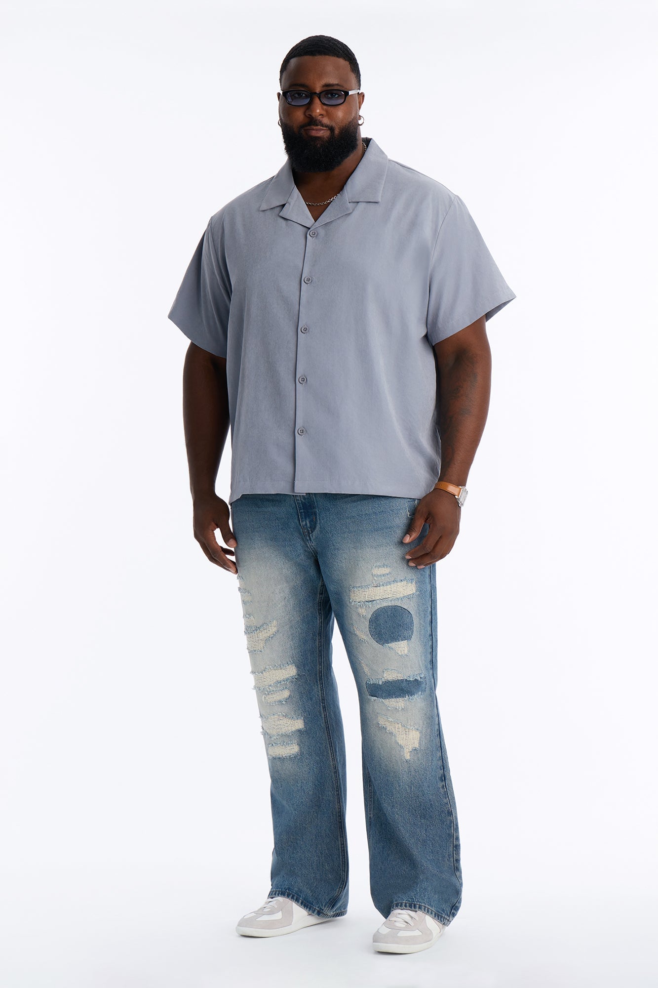 Straight Flare Distressed Jean - Light Blue Wash image 2