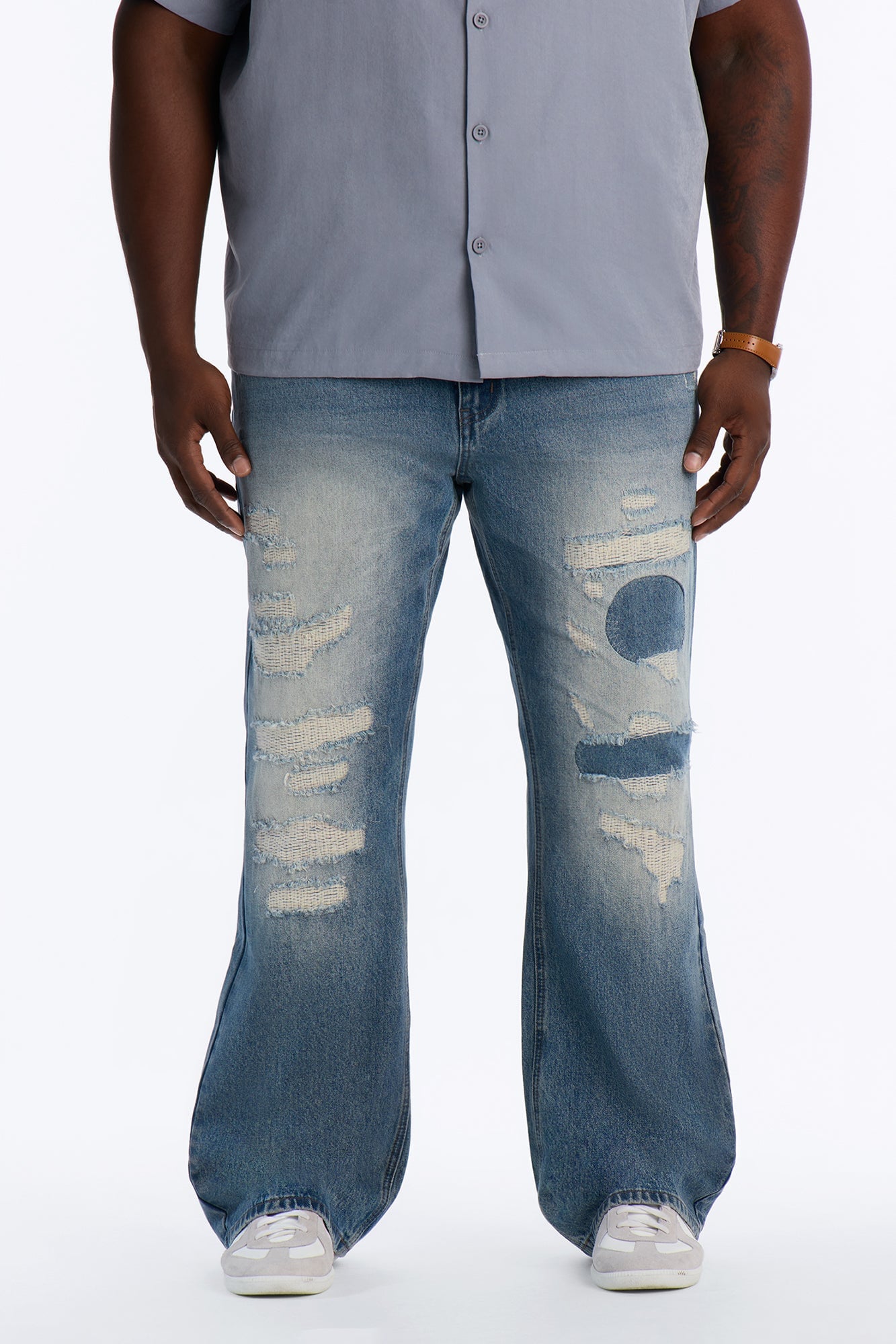 Straight Flare Distressed Jean - Light Blue Wash image 1