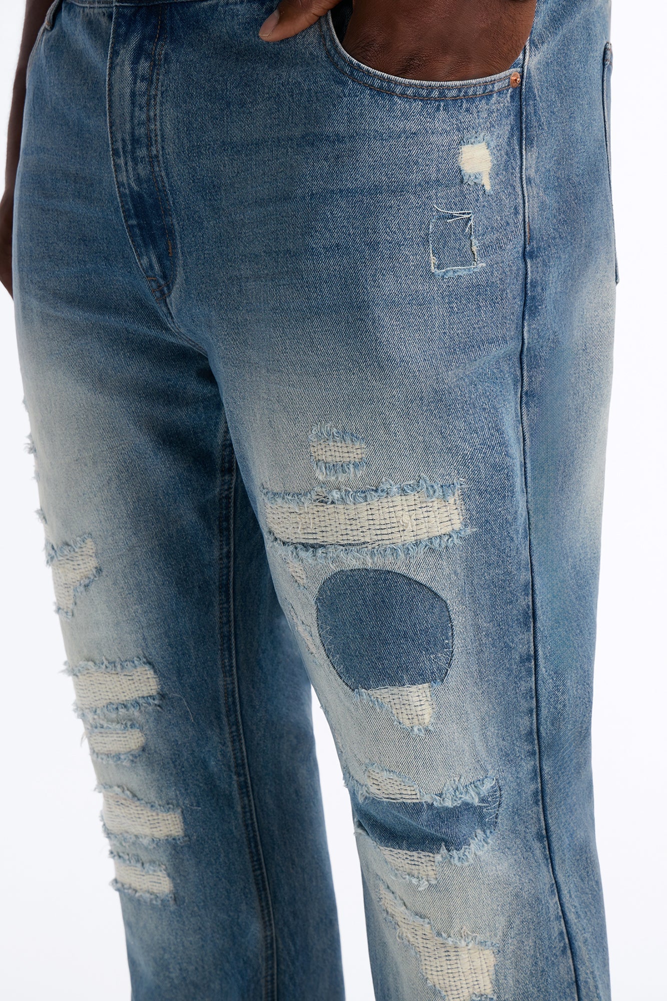 Straight Flare Distressed Jean - Light Blue Wash image 4