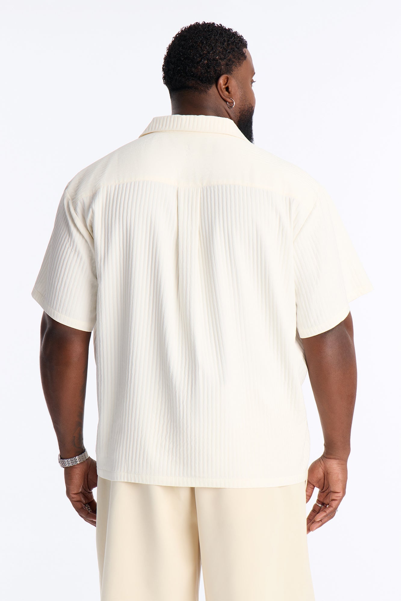 Relaxed Dynasty Cuban Collar Button Up Shirt - Cream image 3