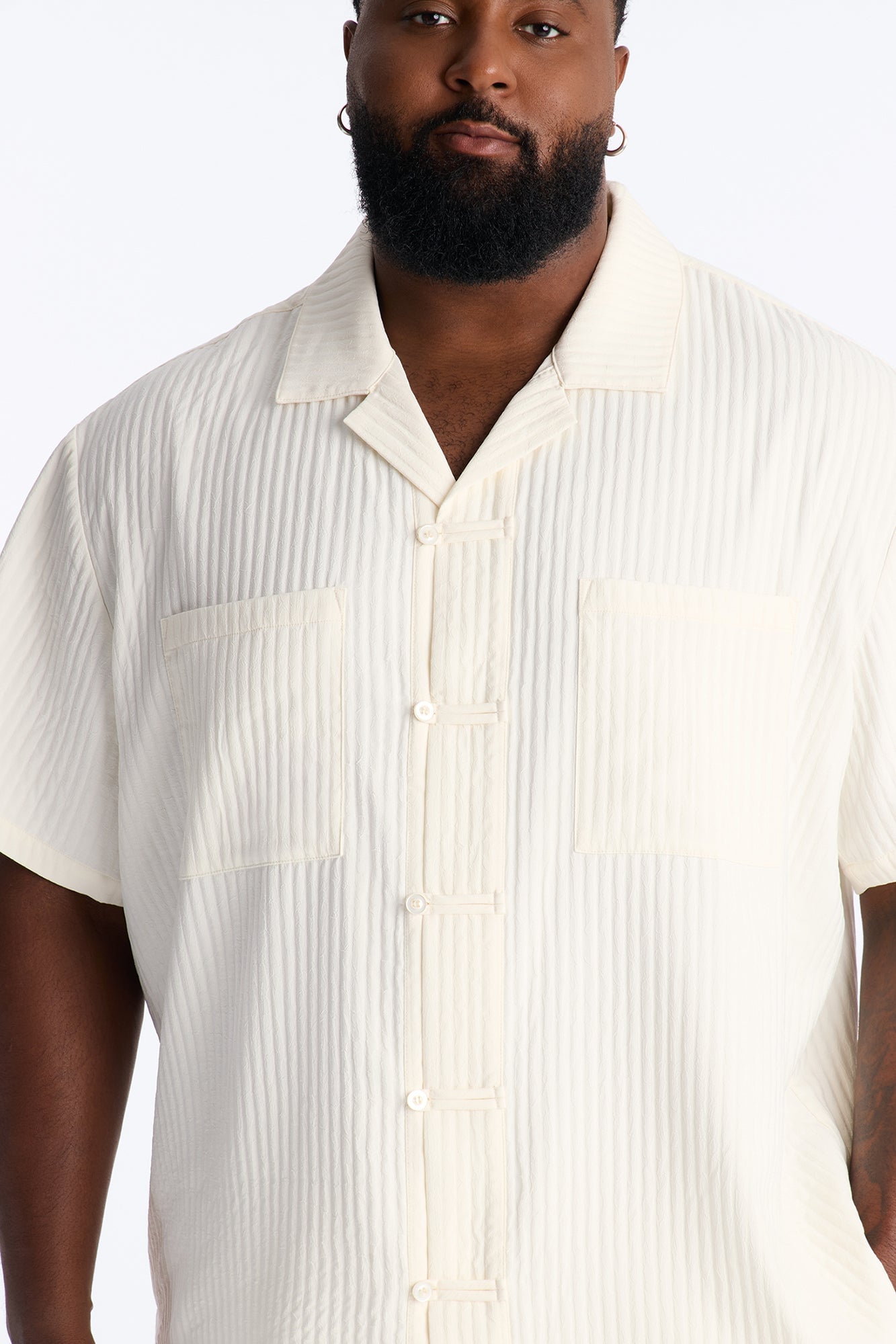 Relaxed Dynasty Cuban Collar Button Up Shirt - Cream image 4