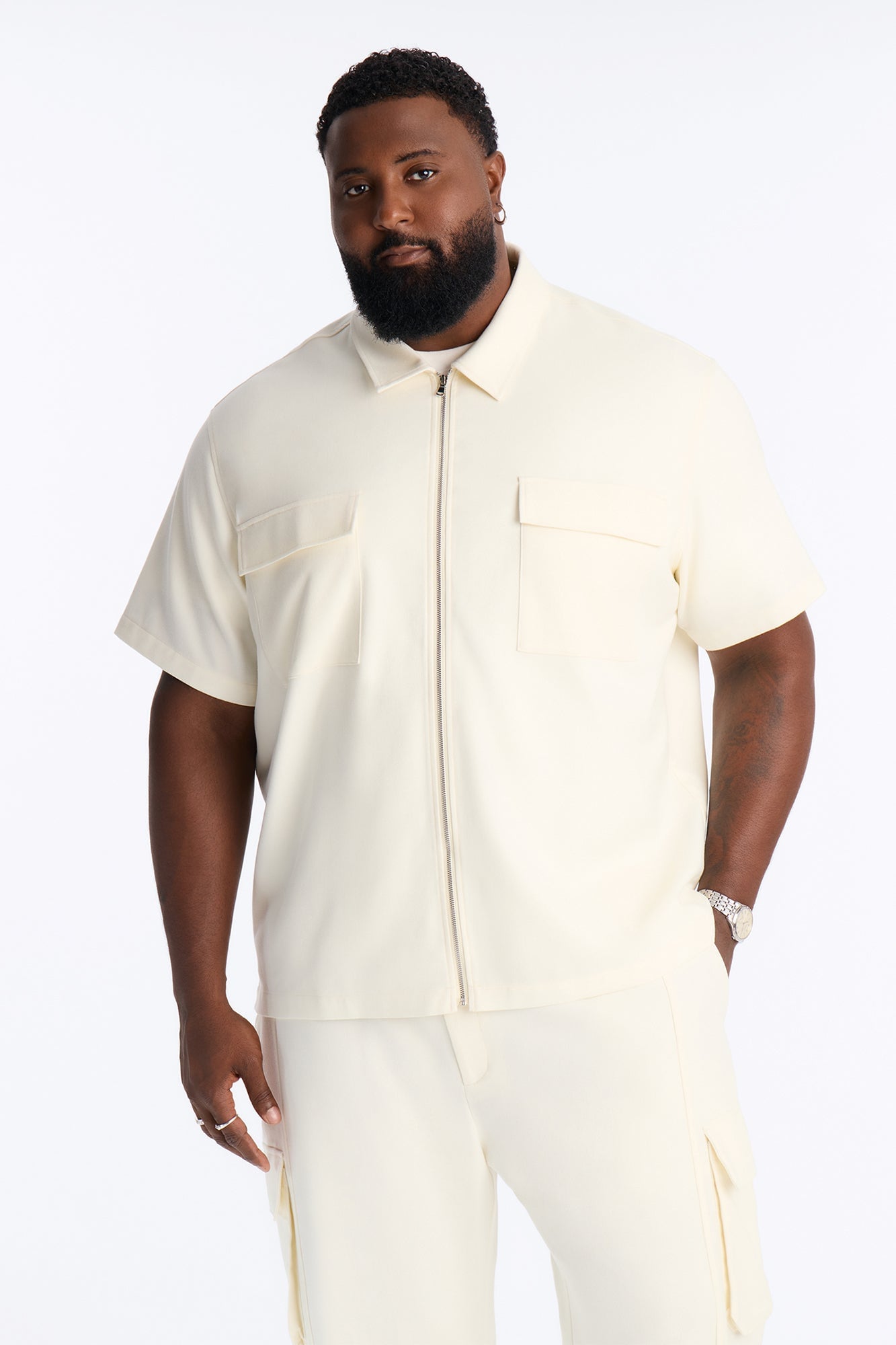 Moderne Cargo Full Zip Shirt - Cream image 1