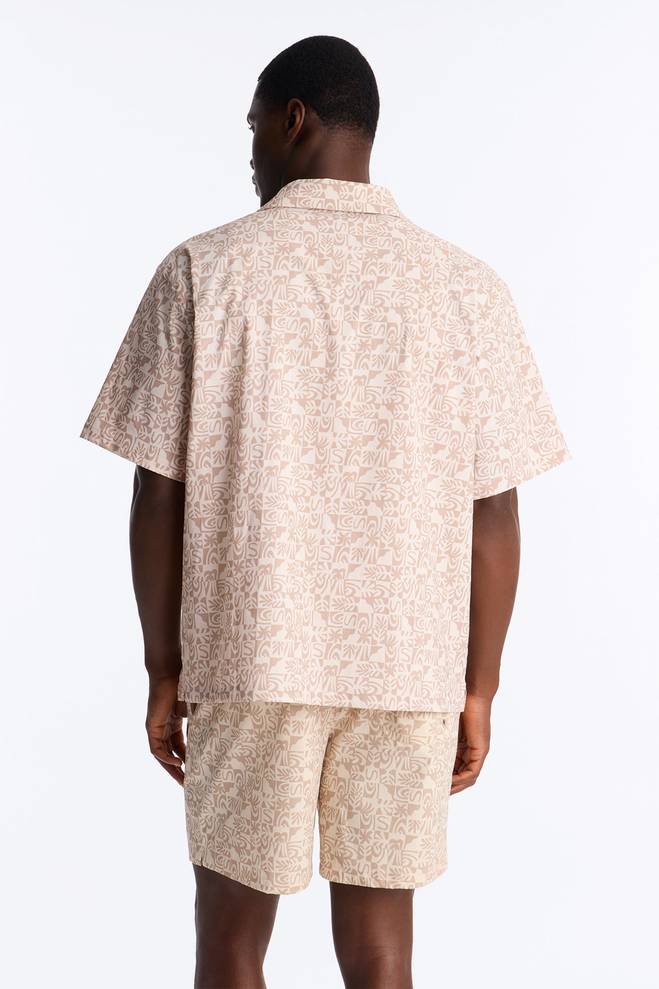 Relaxed Capri Checkered Cuban Collar Button Up Shirt - Taupe image 8
