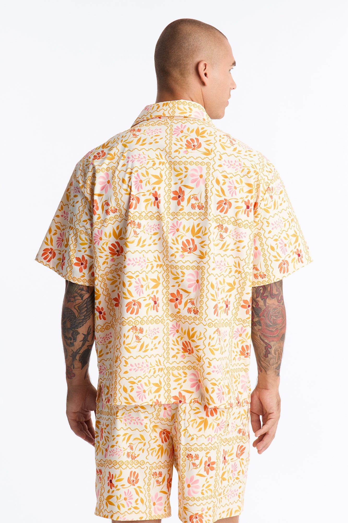 Relaxed Gardenia Cuban Collar Button Up Shirt - Orange/combo image 7