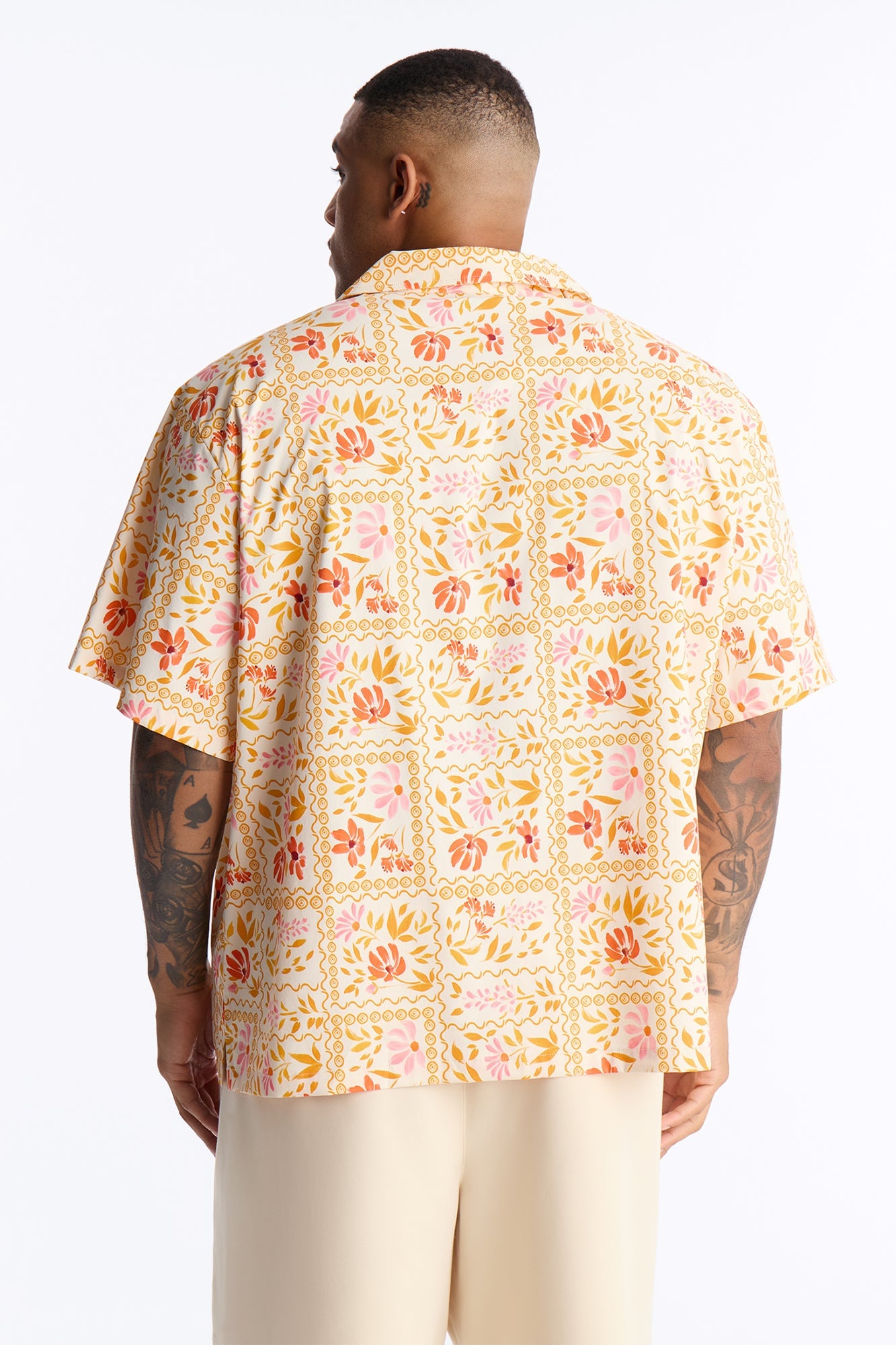 Relaxed Gardenia Cuban Collar Button Up Shirt - Orange/combo image 3