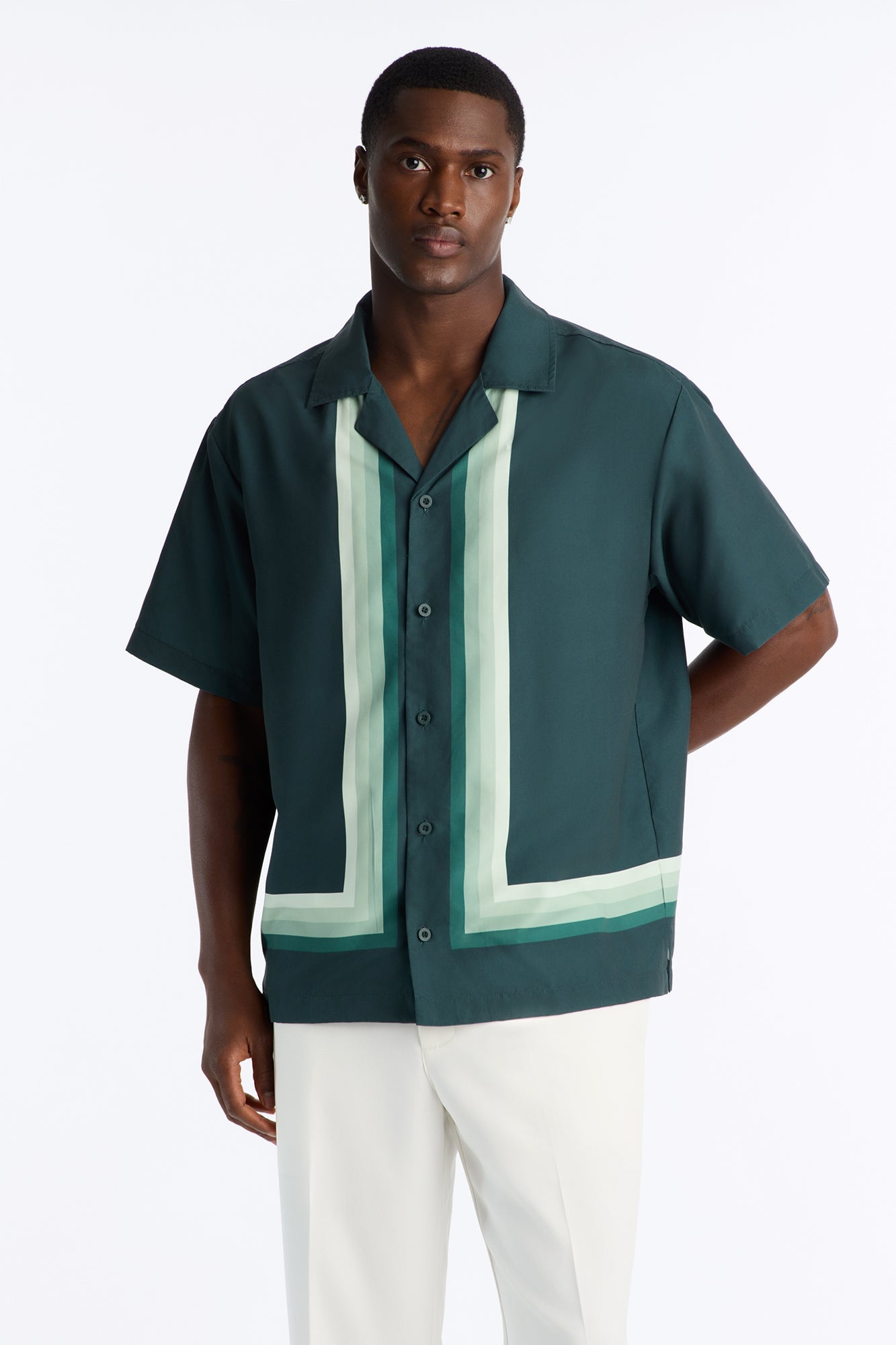 Level Up Relaxed Cuban Collar Button Up Shirt - Green/combo image 5